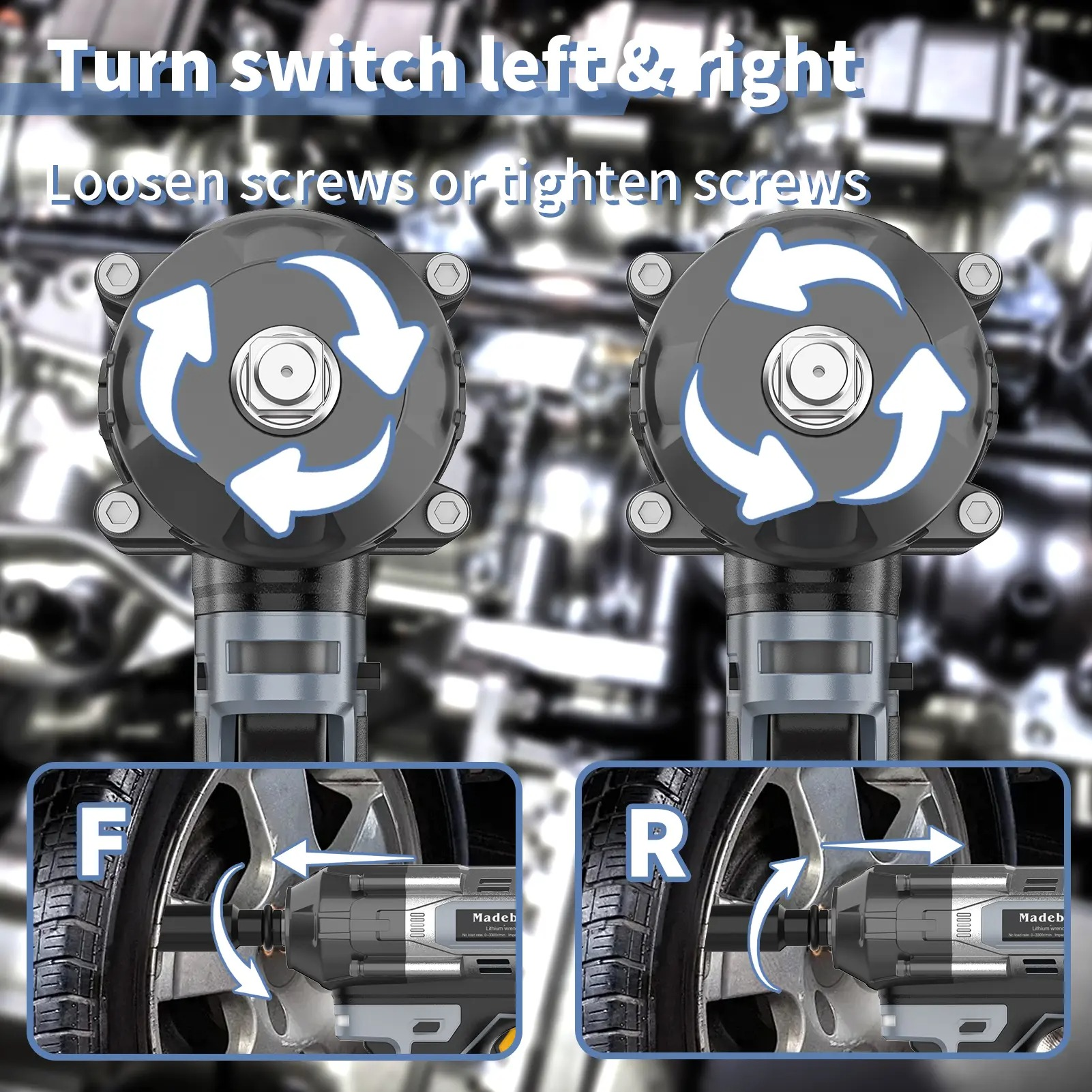 1000N.m Cordless Impact Wrench, All-Metal Cordless Impact Gun with 2 * 4.0Mah, 3-IN-1 Electric Impact Wrench with 5 Sleeves, High Torque 1/2 Impact Wrench