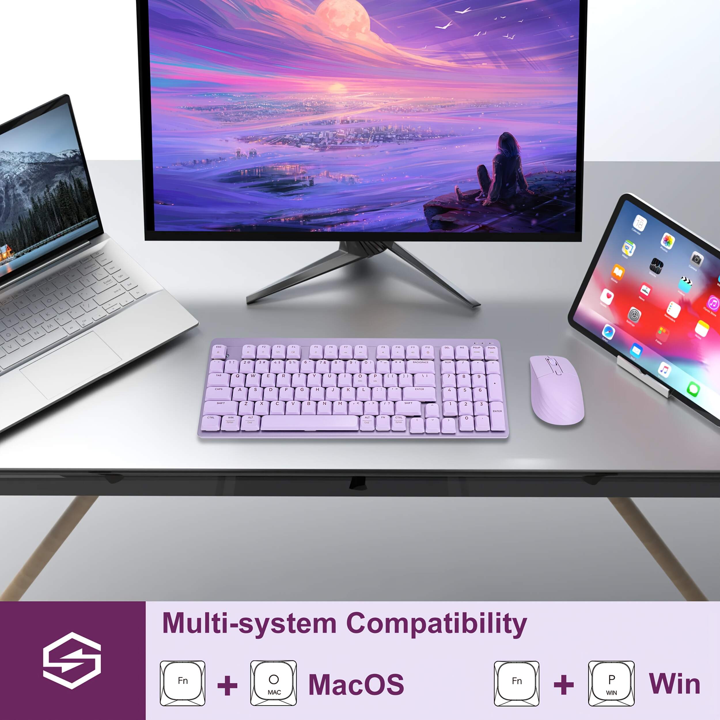 Wireless Mechanical Keyboard And Mouse, 2.4Ghz Cordless Mechanical Keyboard And Silent Mouse, Low-Profile Red Switch, 98-Key Compact Slim 96% Keyboard for Windows/MacOS PC Laptop