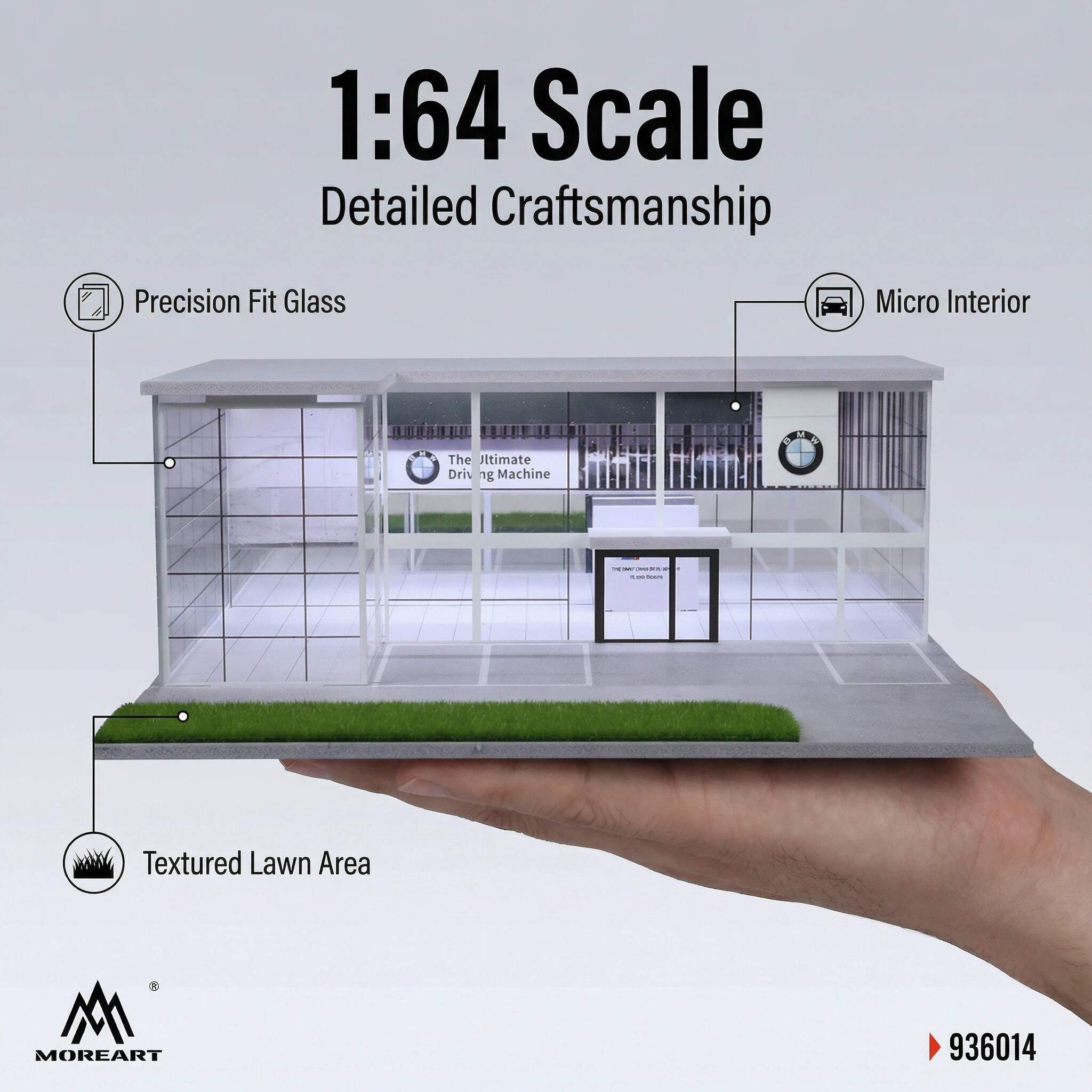 1:64 Scale Modern Luxury Car Showroom Diorama Display Case – Contemporary Dealership Scene for Diecast Cars