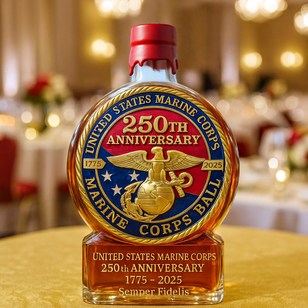 USMC 250th Anniversary Commemorative Whiskey Bottle