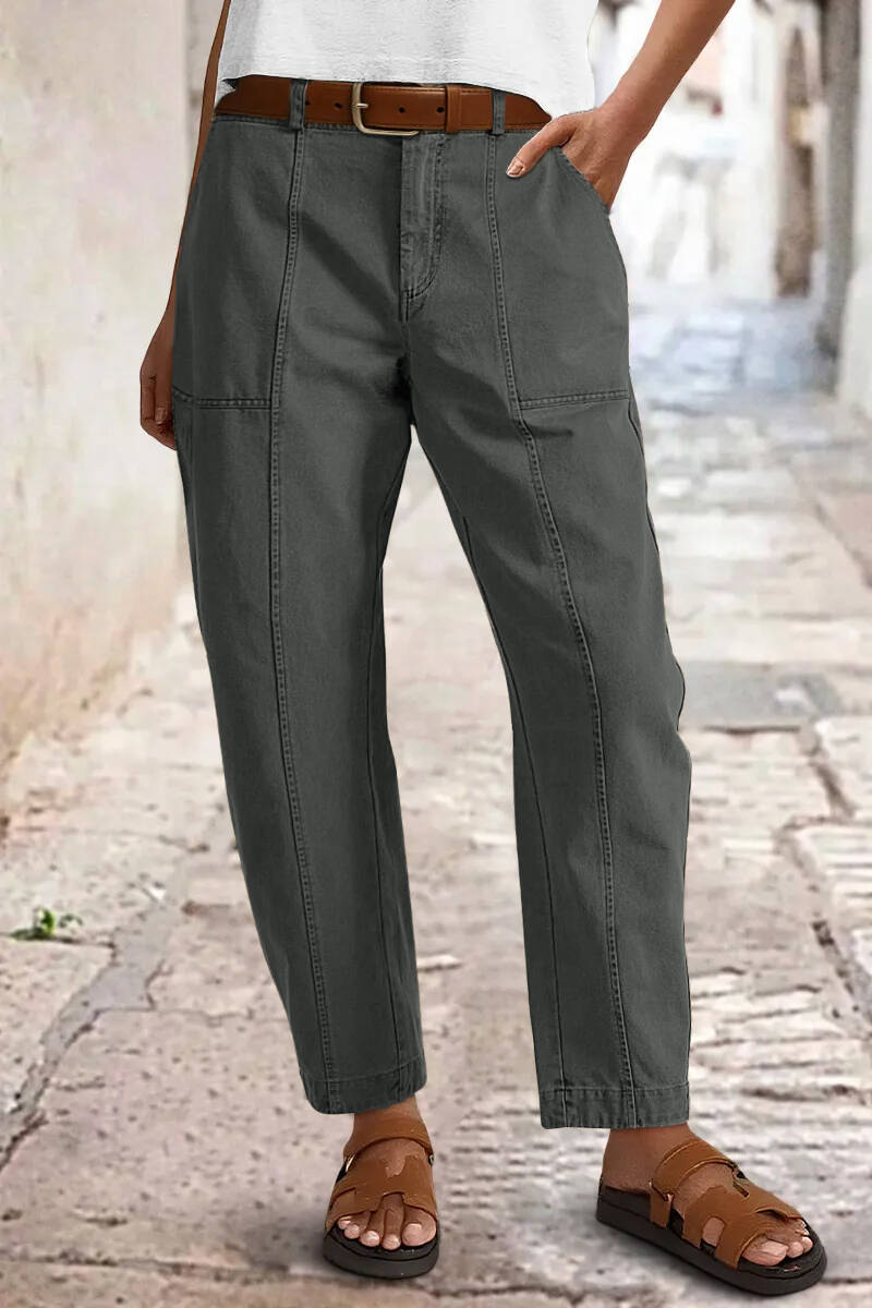 🔥 Last Day For Clearance！ !10 packs only $32!Solid Stitch Detail Mid Waist Barrel Leg Pants Without Belt