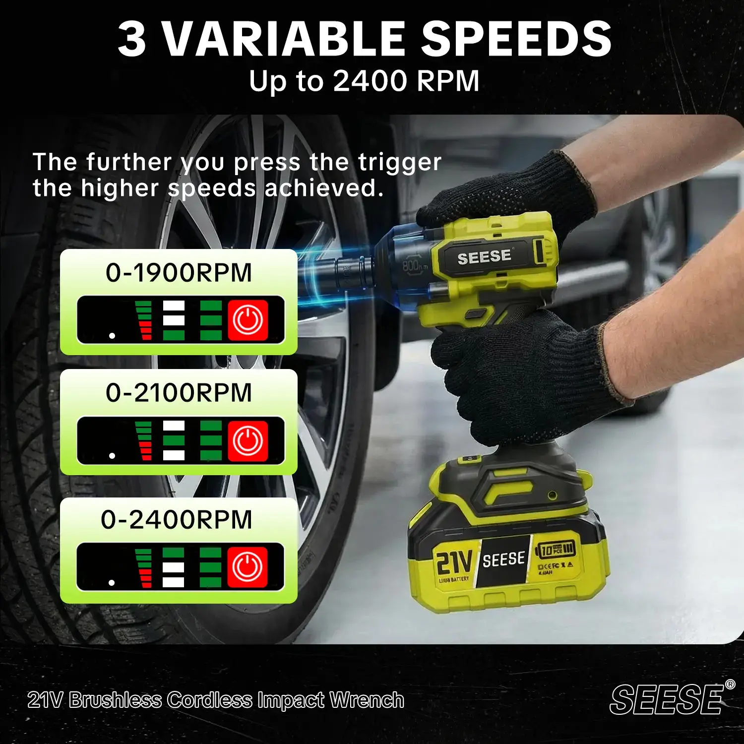 【FathersDayGift】 3 in 1 Cordless Impact Wrench 590 FT-LBS(800N.m) 3200IPM 1/2 Impact Gun High Torque Electric Impact Driver Cordless Impact Wrench with 21V 2 x4.0Ah Battery ,LED Light,9 Sockets,8 Drills,6 Screws & Case for Home Car Tire Lug Nut fathe