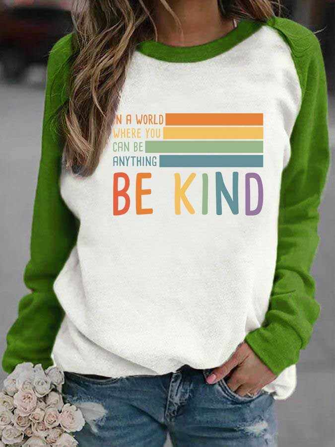 Be Kind Color Block Crew Neck Sweatshirt
