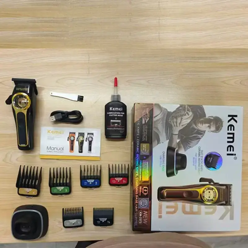 Electric Hair Trimmer Km-2373, USB Charging Carving Hair Clipper with Base, Professional Salon Barber Tool, High Precision Grooming Kit, Suspended Motor