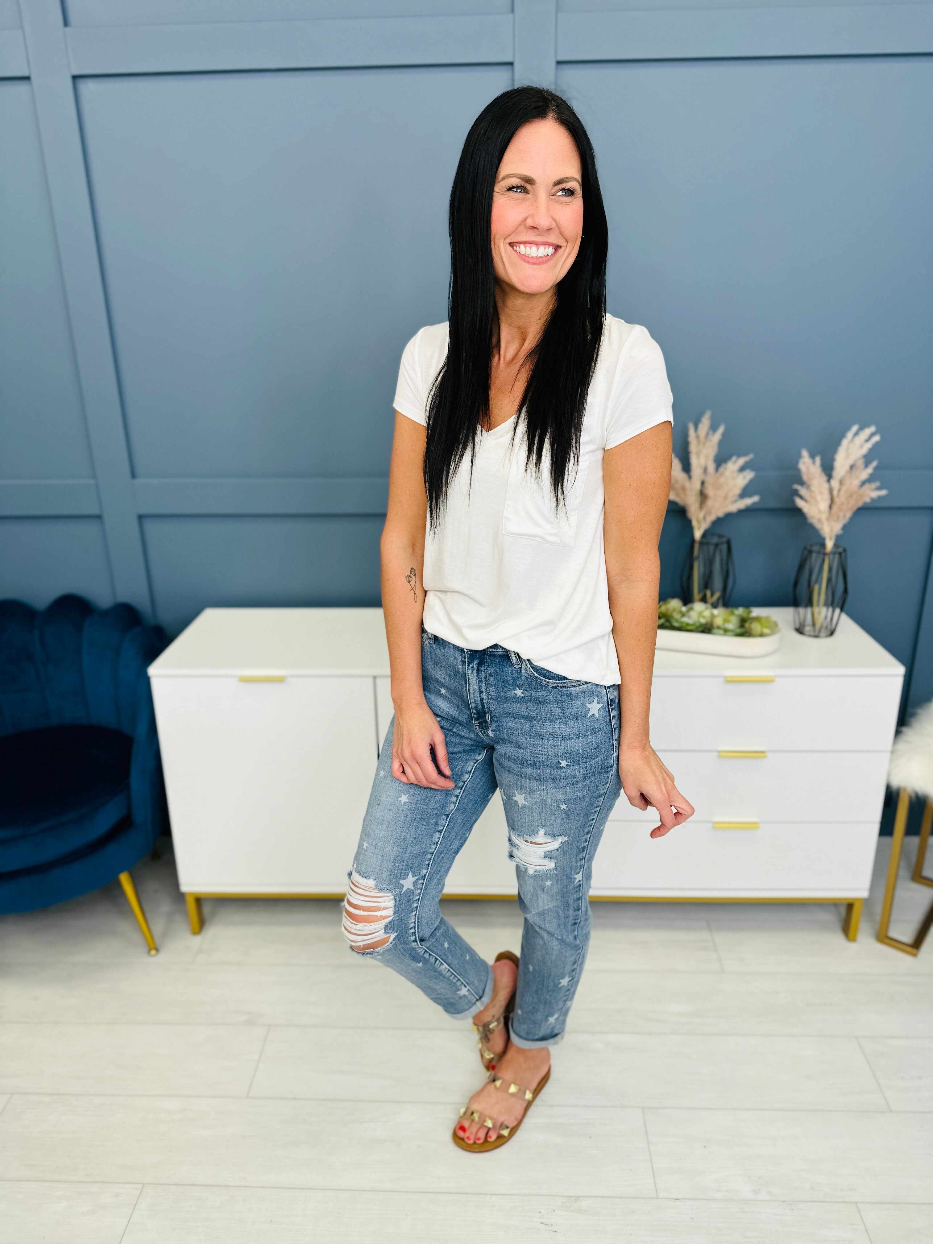 REG/CURVY Be My Lucky Star Cuffed Boyfriend Jeans