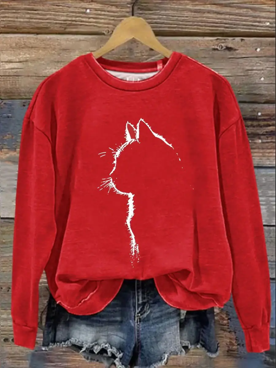 Cat Art Print   Casual  Sweatshirt