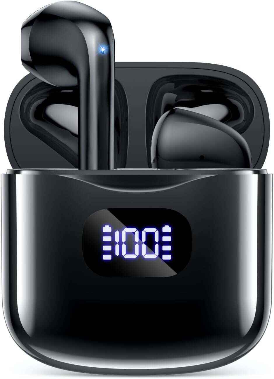 Wireless Earbuds, Bluetooth 5.3 Headphones 40Hrs Playtime with Charging Case, IPX5 Waterproof Stereo in-Ear Earphones with Microphone for iOS Android Cell Phone Sports Workout, Black
