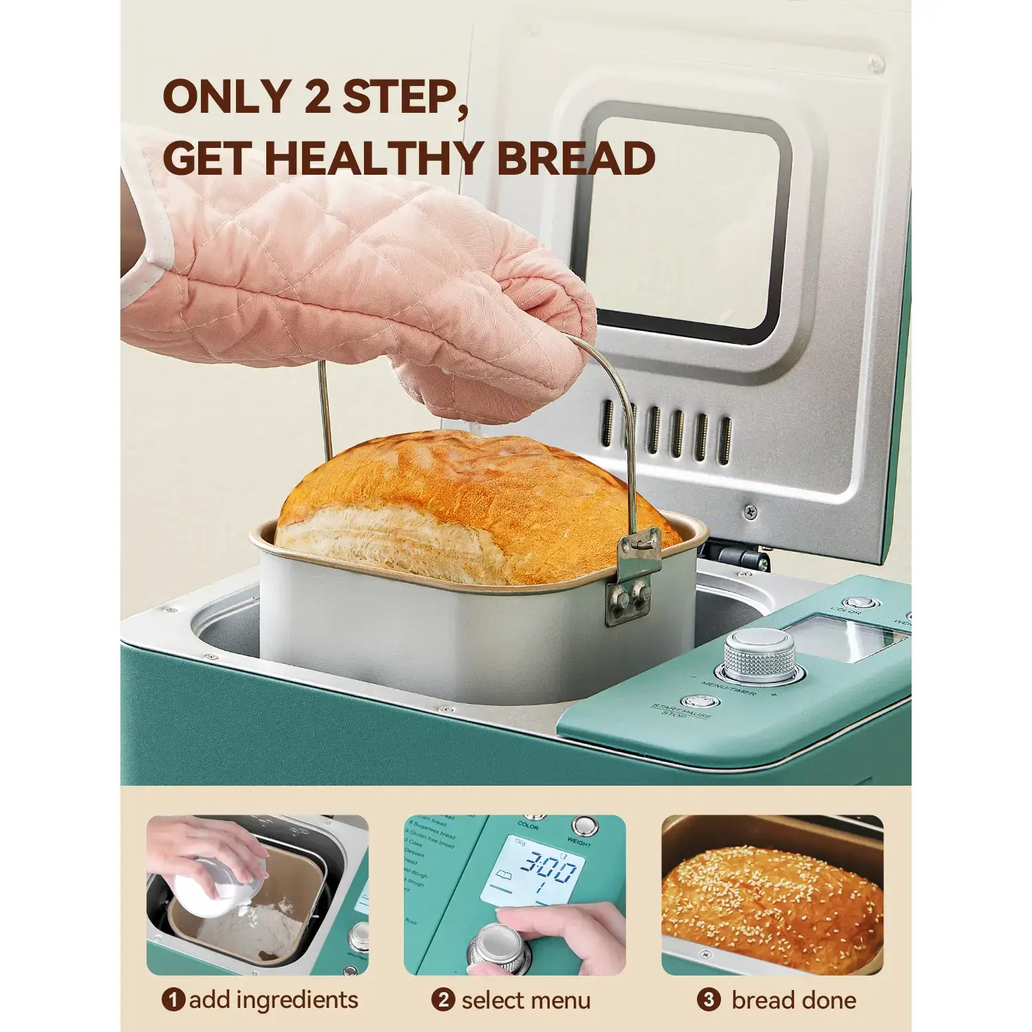 Bread Maker, 20-IN-1 2LB Bread Machine Dual Heater Bread Maker Machine Automatic with Nonstick Ceramic Pan, 15H Timer & 1H Keep Warm Set, Low Noise, Stainless Steel Breadmaker Recipe