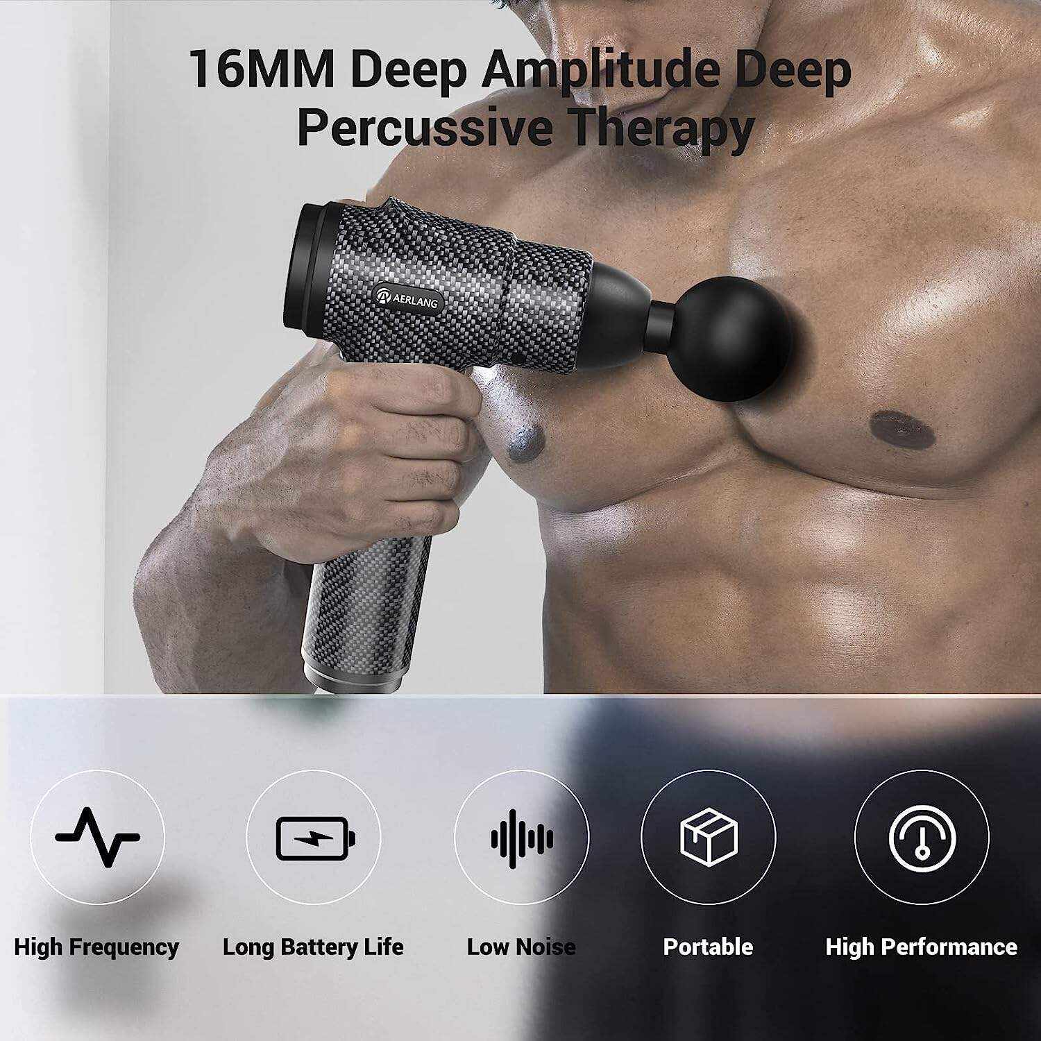 AERLANG Massage Gun, Deep Tissue Massager, Portable Muscle Massage Gun for Back Neck Muscle Relieve, Quiet Massager Gun 20 Variable Speeds Digital Display 6 Massage Heads and Carrying Case