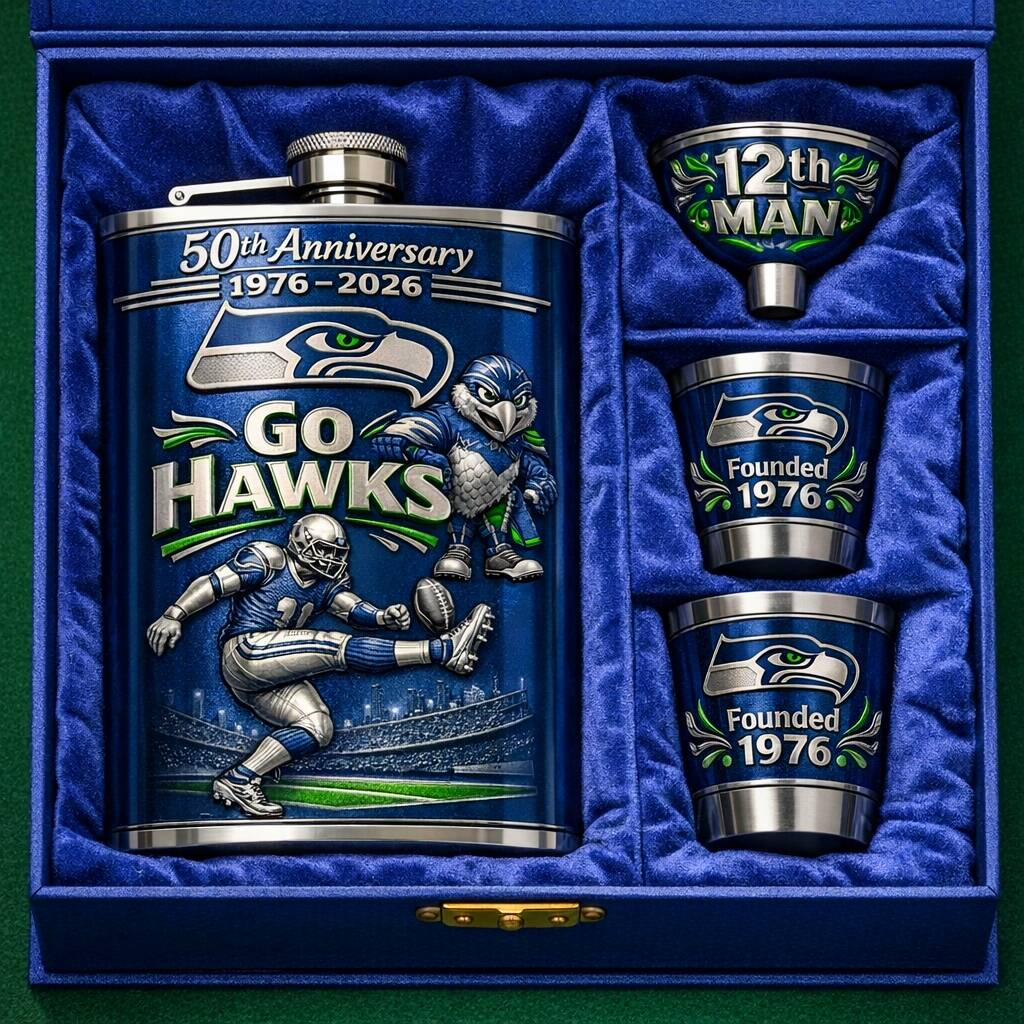 Seattle Seahawks 50th Anniversary Flask Gift Set