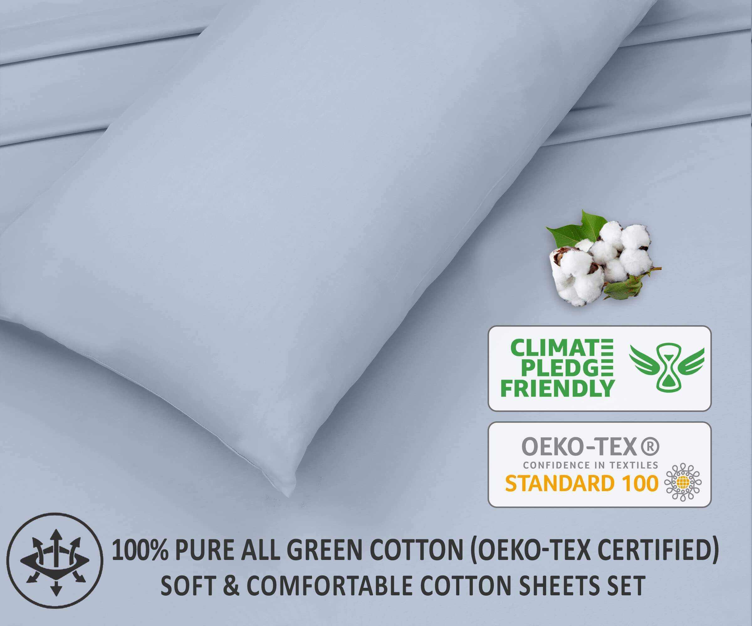 Pastel Blue100% Cotton Sheets - Soft & Breathable Sheet Set - 4 Pieces