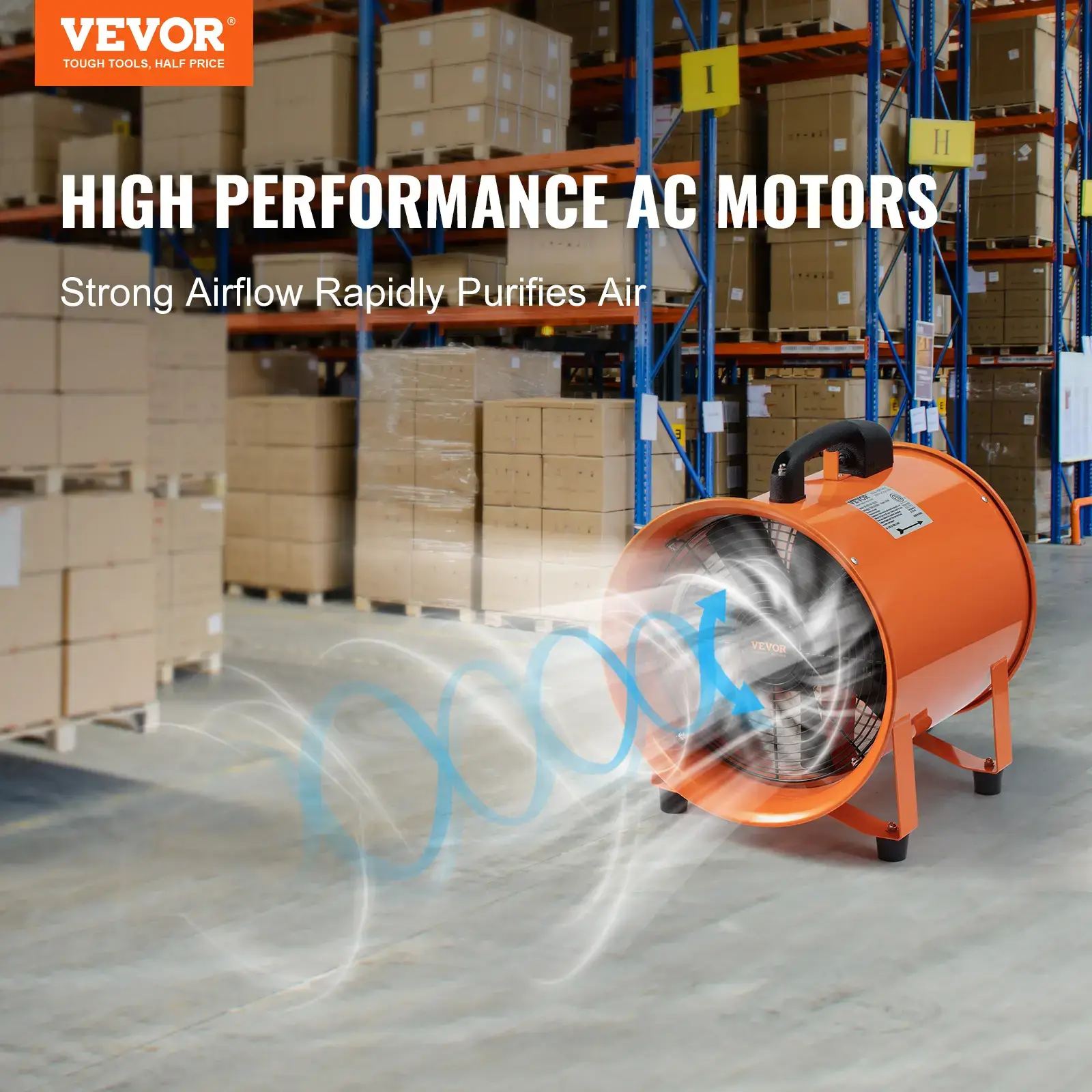 Portable Industrial Drum Fan10 in Heavy-Duty Cylinder Blower with 33ft Duct Hose380W 1893FM Ventilation Fan BoosterShop Exhaust Utility Tool for Dust & Smoke Removal (Home/Workplace)
