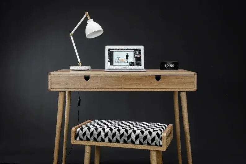 Solid oak desk , Bureau , dressing table , office desk, Classic, Mid Century, Modern.(with stool)