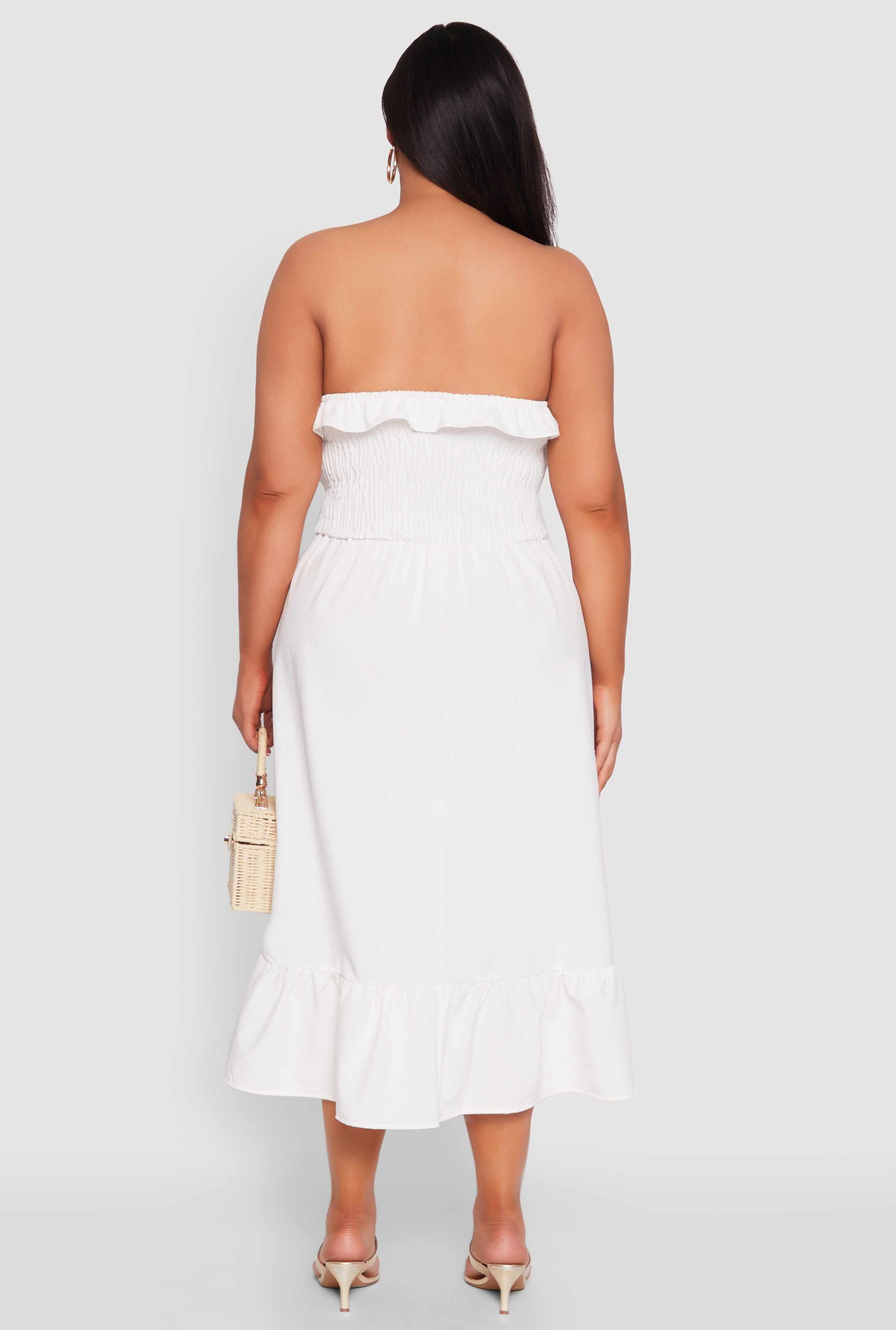 Plus Size Ruffle Trim Tiered Midi Dress