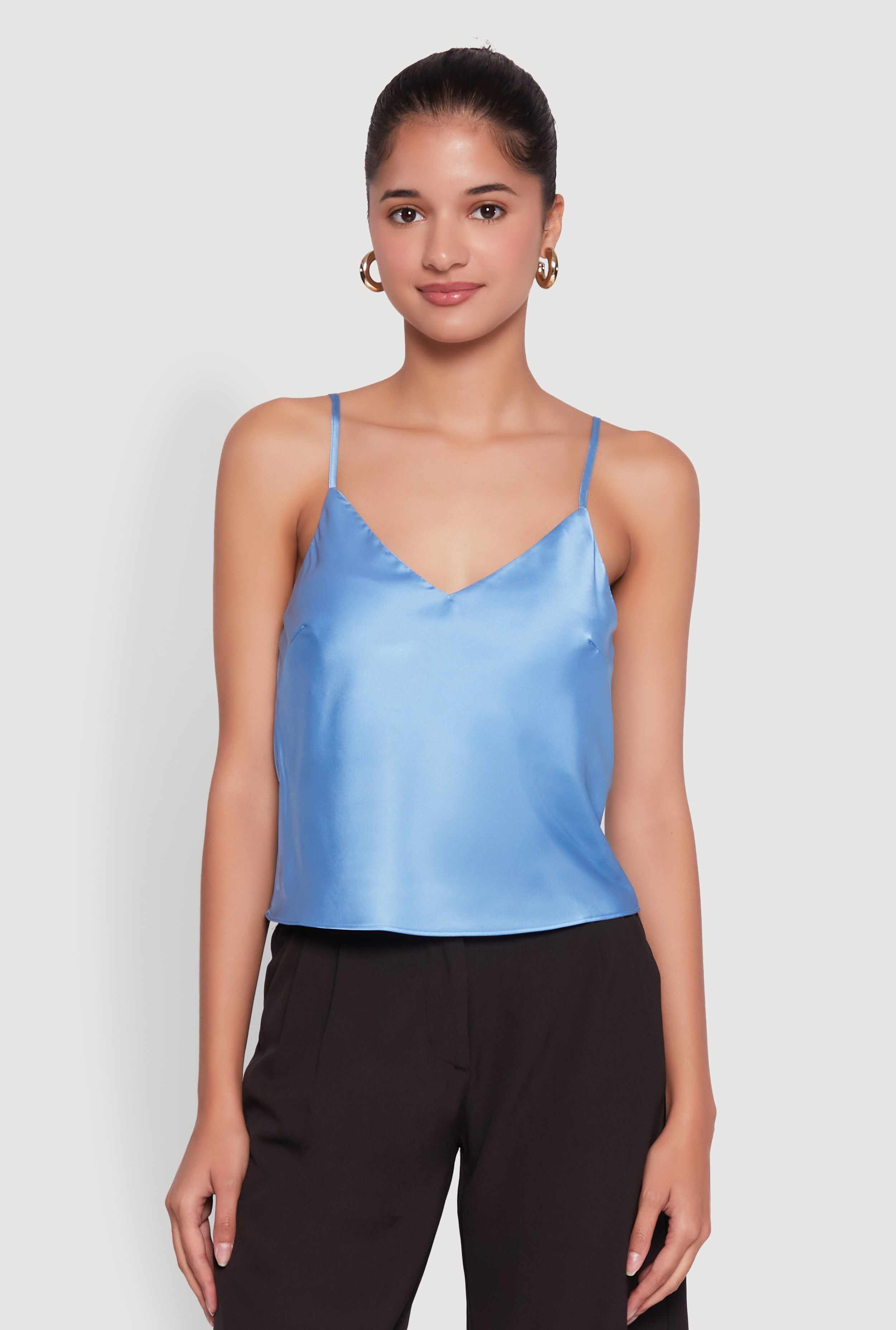 Satin V-Neck Cropped Cami with Adjustable Straps