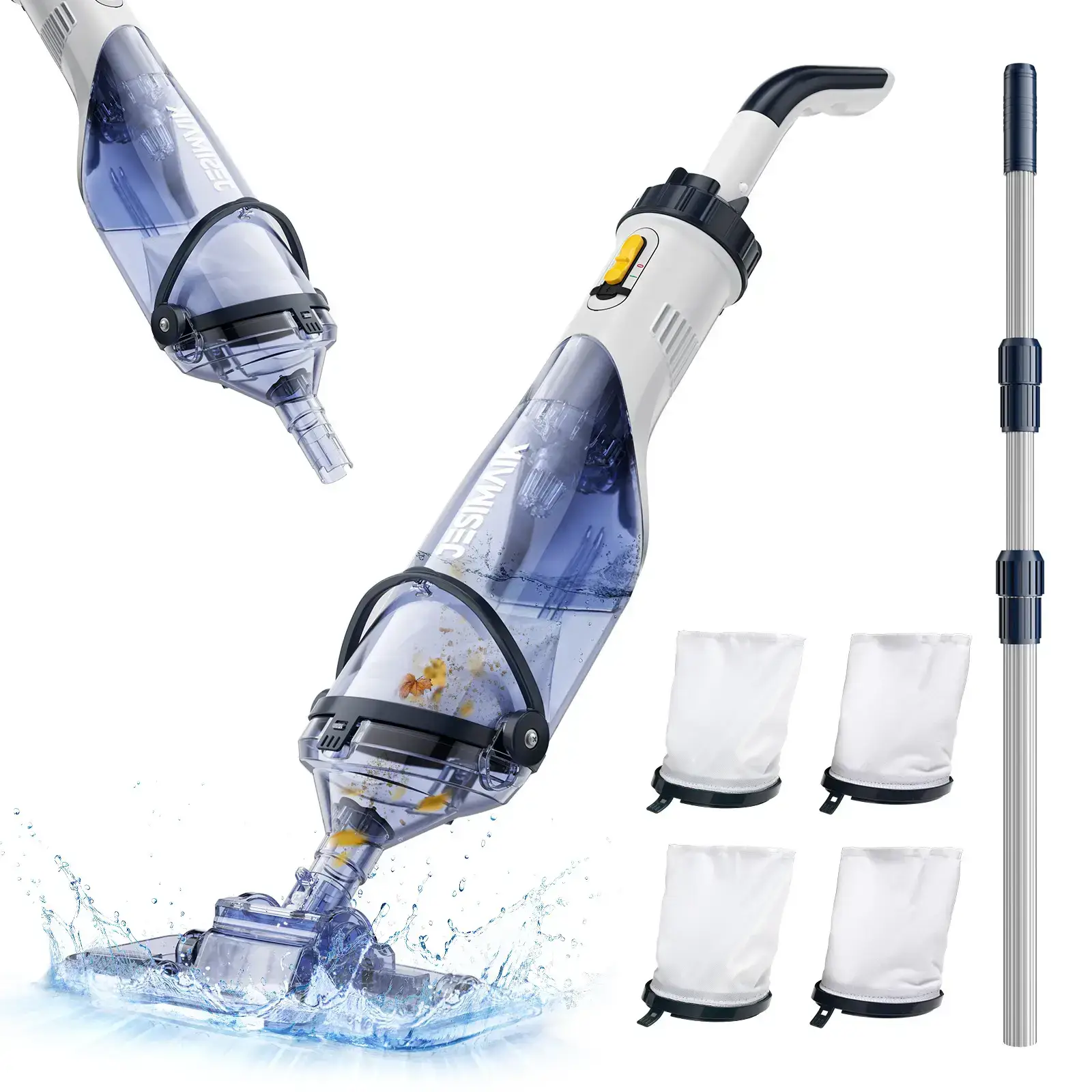 Pool Vacuum for Above Ground Pool, 18.5 GPM Powerful Suction Pool Vacuum with Telescopic Pole, 60min Runtime Dual Head Rechargeable Pool Cleaner,Ideal for Leaves, Debris