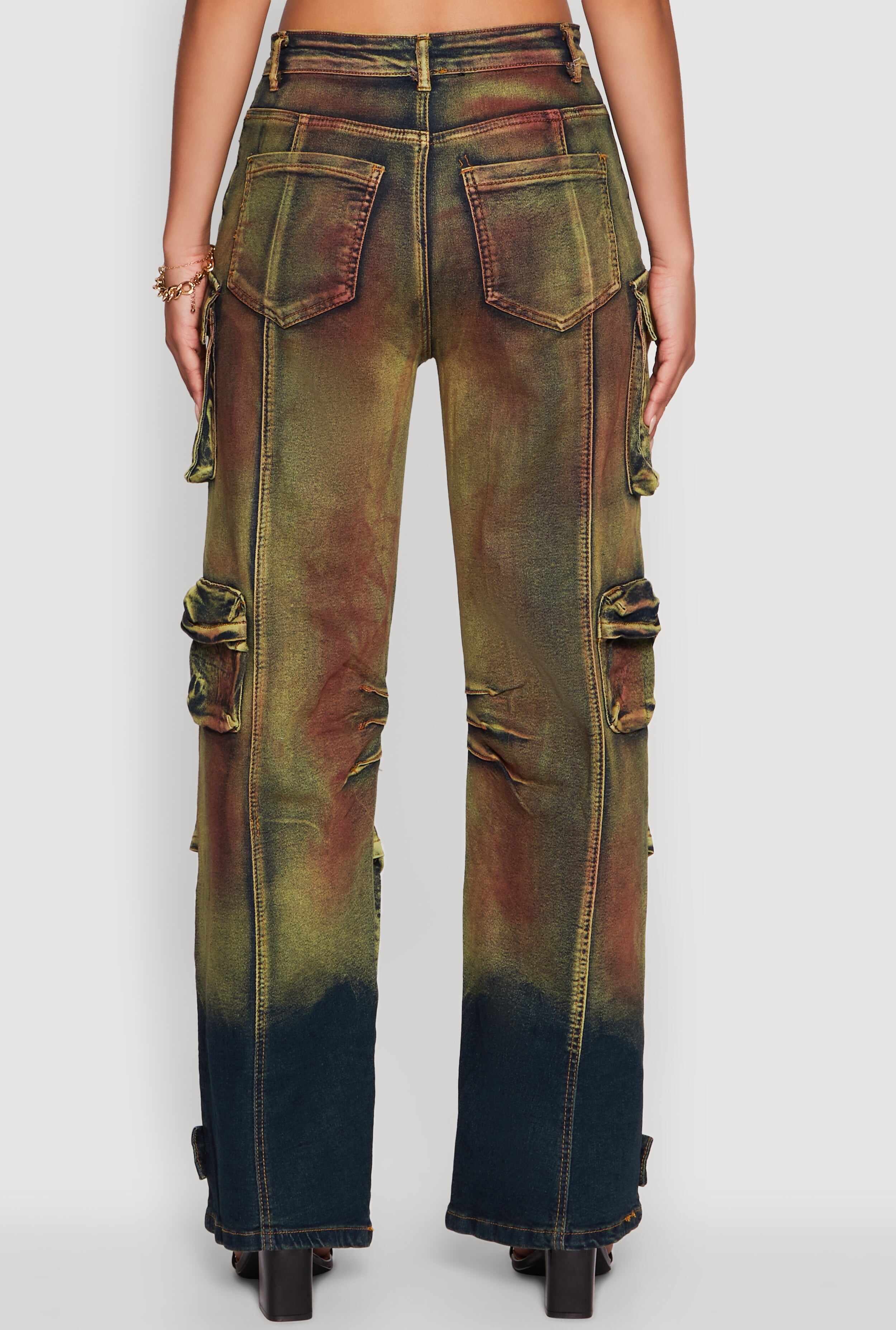 Stylish Daisy Ombre Detail Wide Leg Jeans