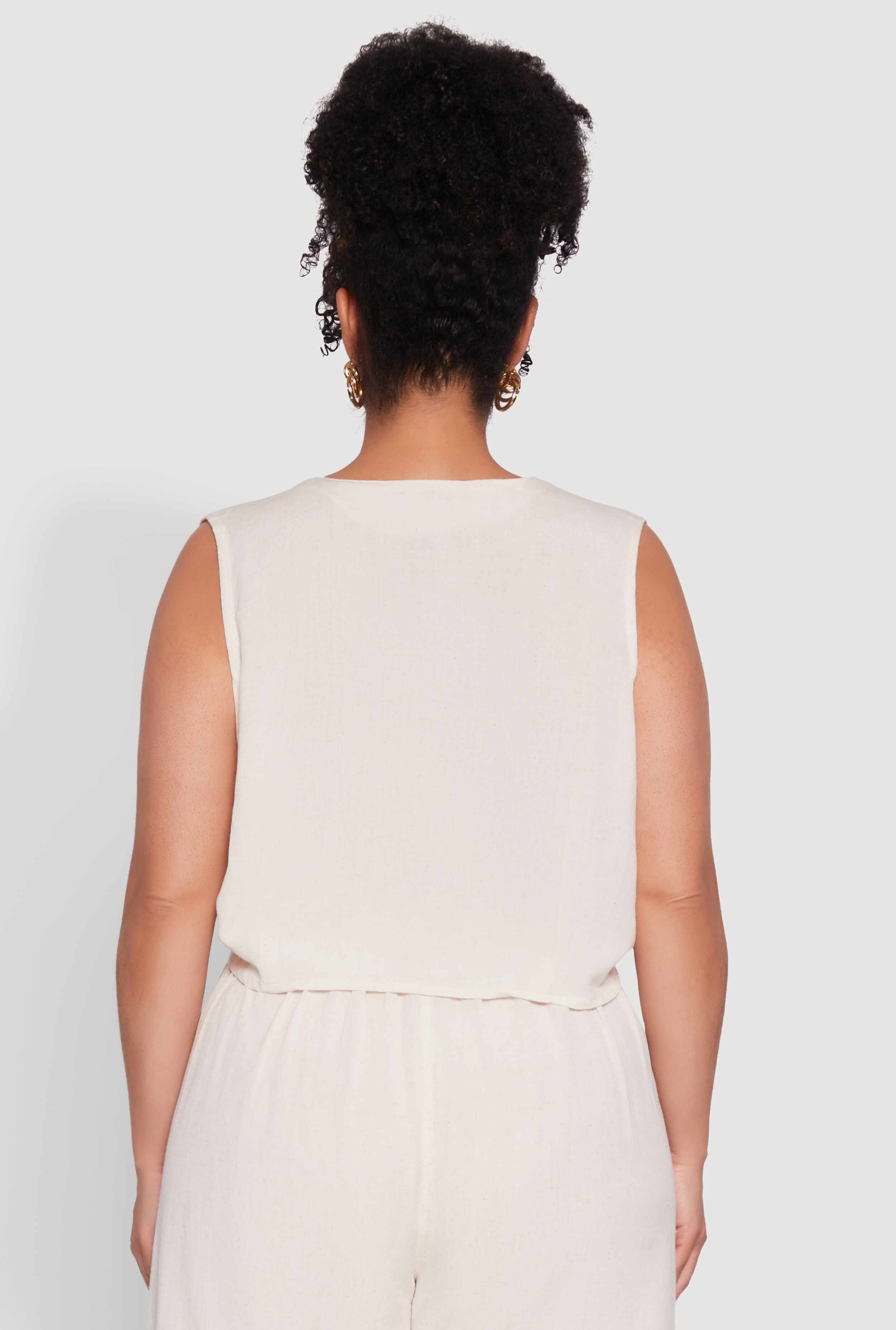 Plus Size Trendy Linen Crochet Detail Cropped Vest