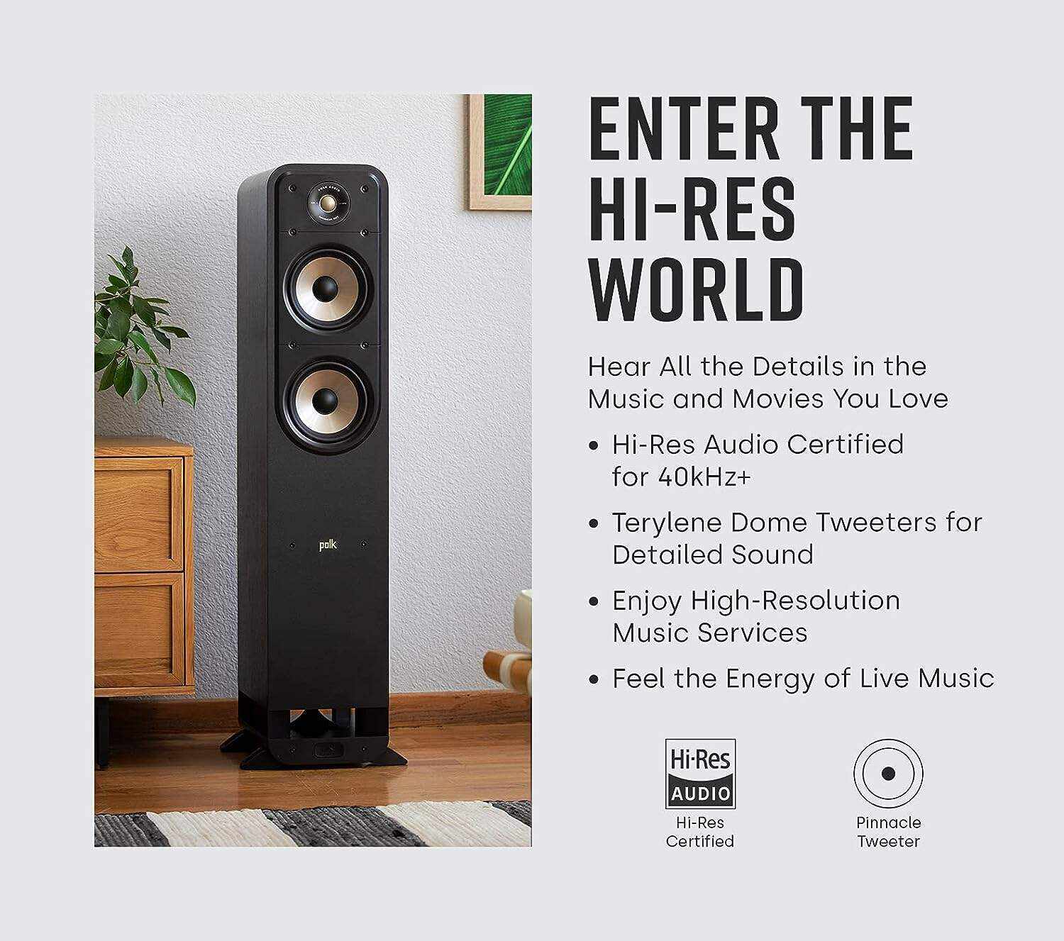 Polk Audio Signature Elite ES20 Bookshelf Speaker - Hi-Res Audio Certified,Dolby Atmos & DTS:X Compatible, 1