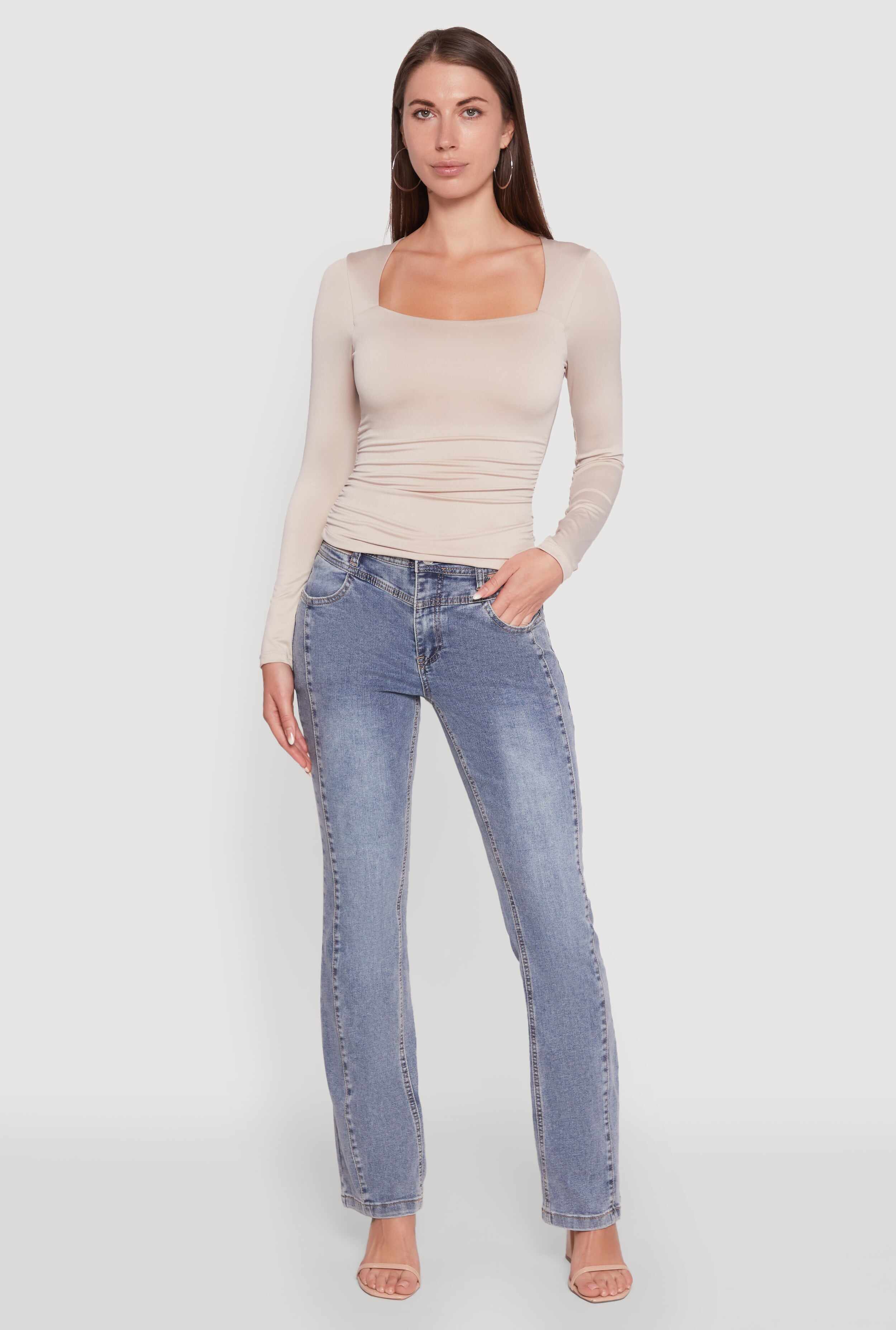 Iris Square Neck Ruched Side Long Sleeve Top