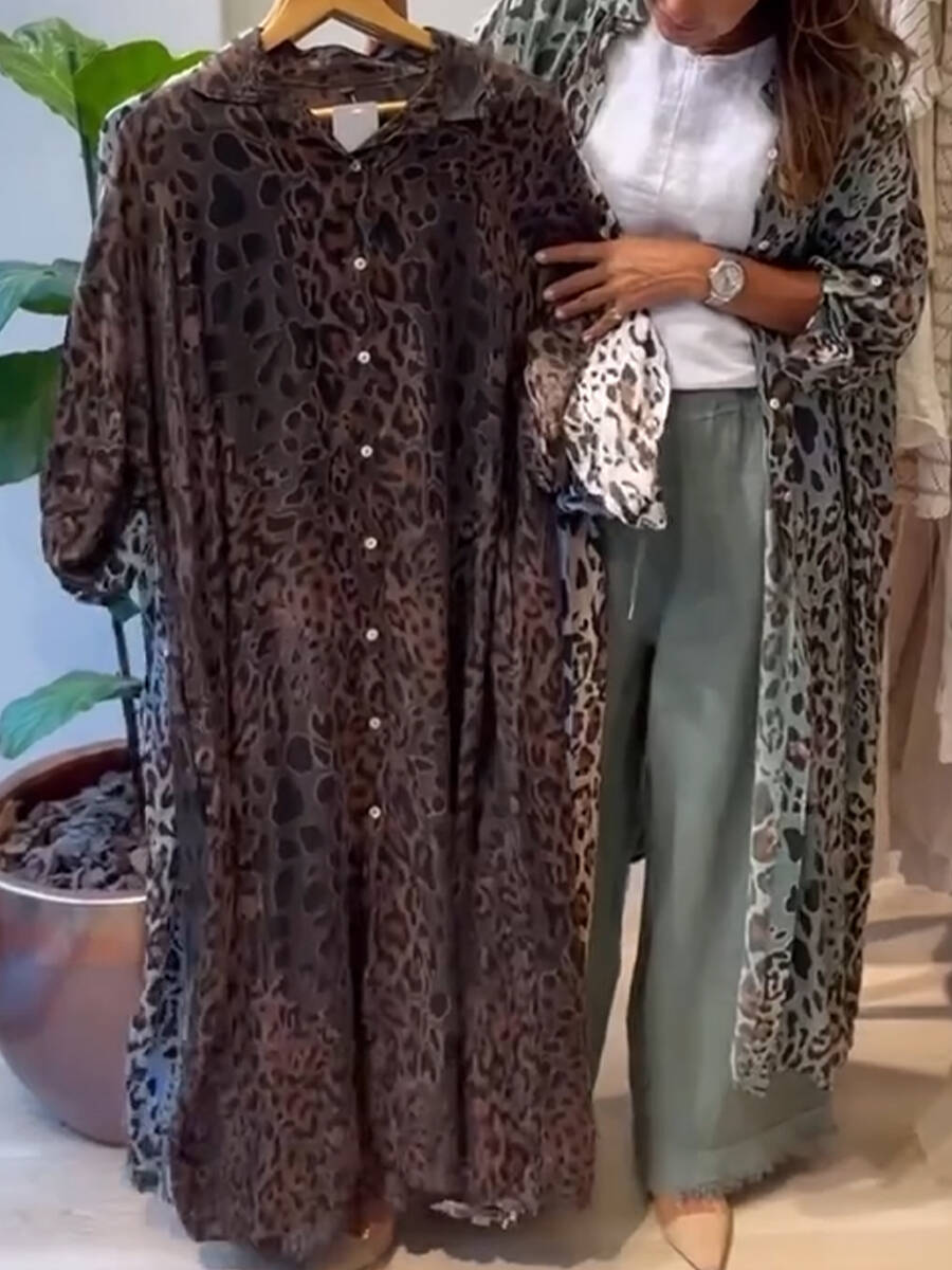 🔥Summer Arrivals🌟Leopard Print Linen And Cotton Shirt Dress