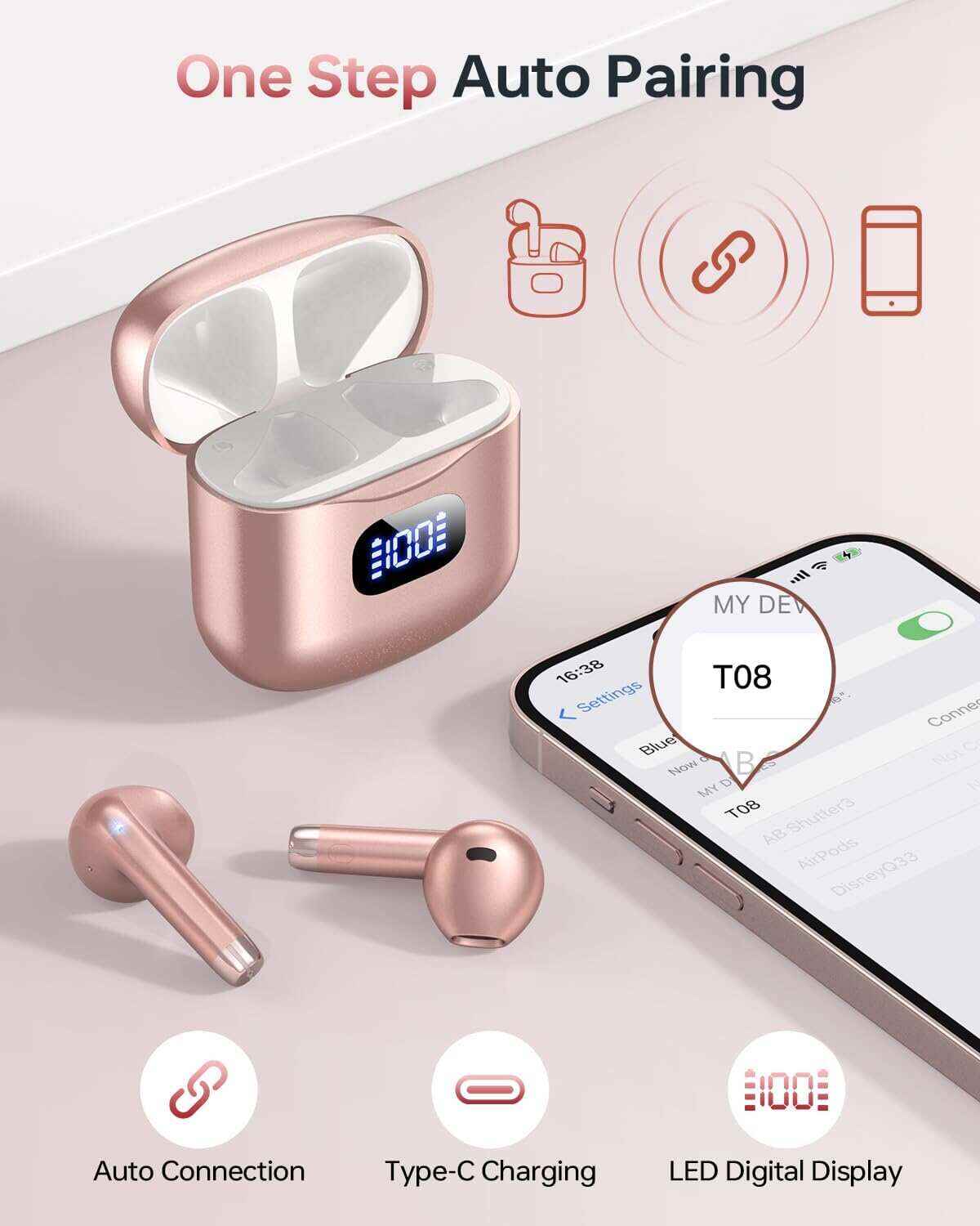 Wireless Earbuds, Bluetooth 5.3 Headphones 40Hrs Playtime with Charging Case, IPX5 Waterproof Stereo in-Ear Earphones with Microphone for iOS Android Cell Phone Sports Workout, Black
