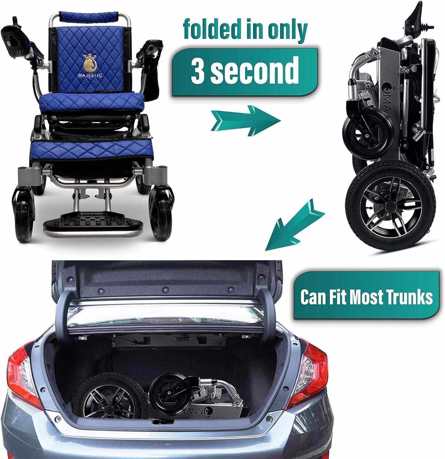 MALISA Electric Wheelchair for Adults, Portable All Terrain Lightweight Wheelchairs, Foldable Motorized Power Wheel Chair, Leather Seat (17.5