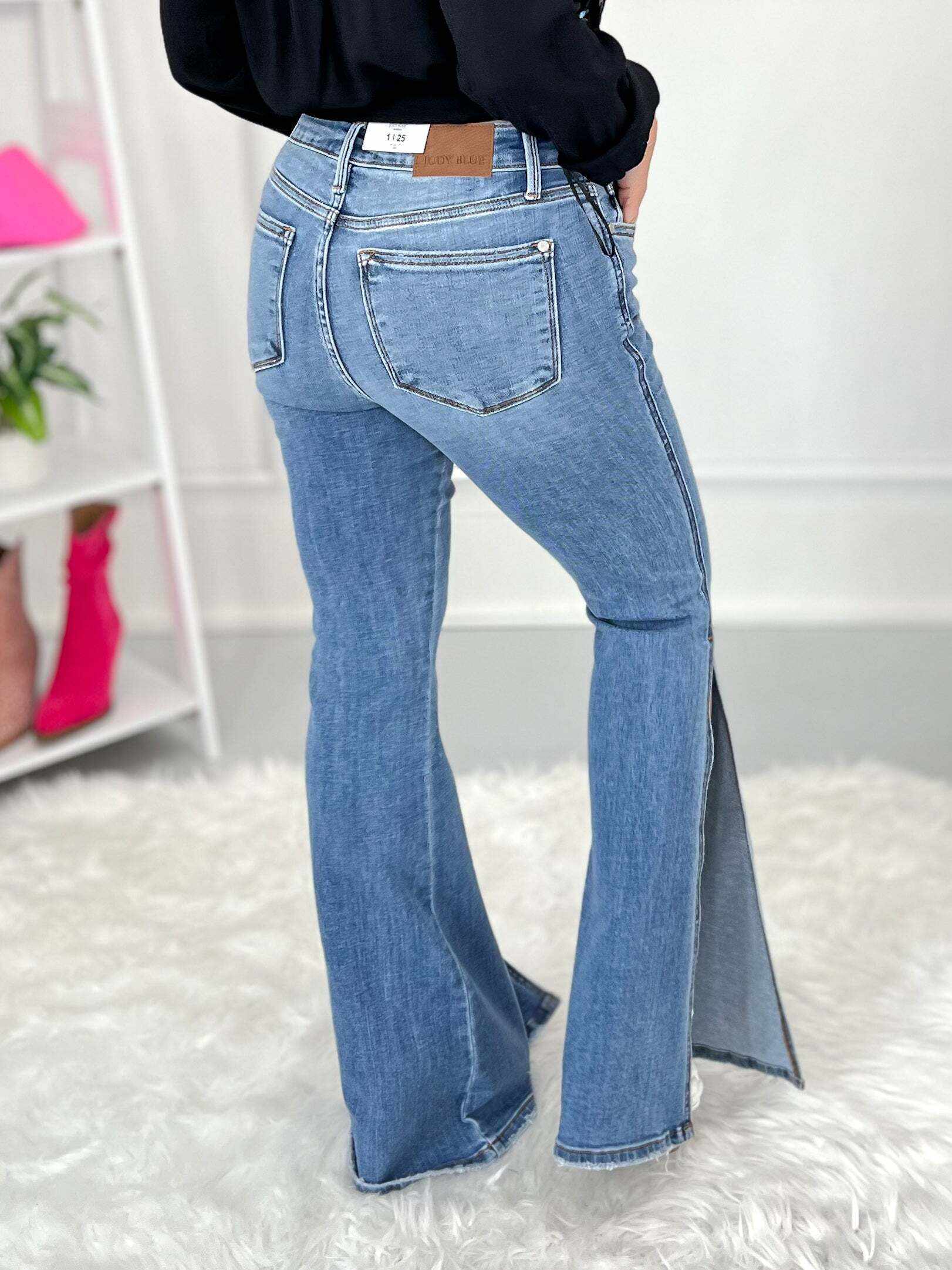 Christmas - Peak-A-Boot Hem Slit Flare Jeans - Final Sale