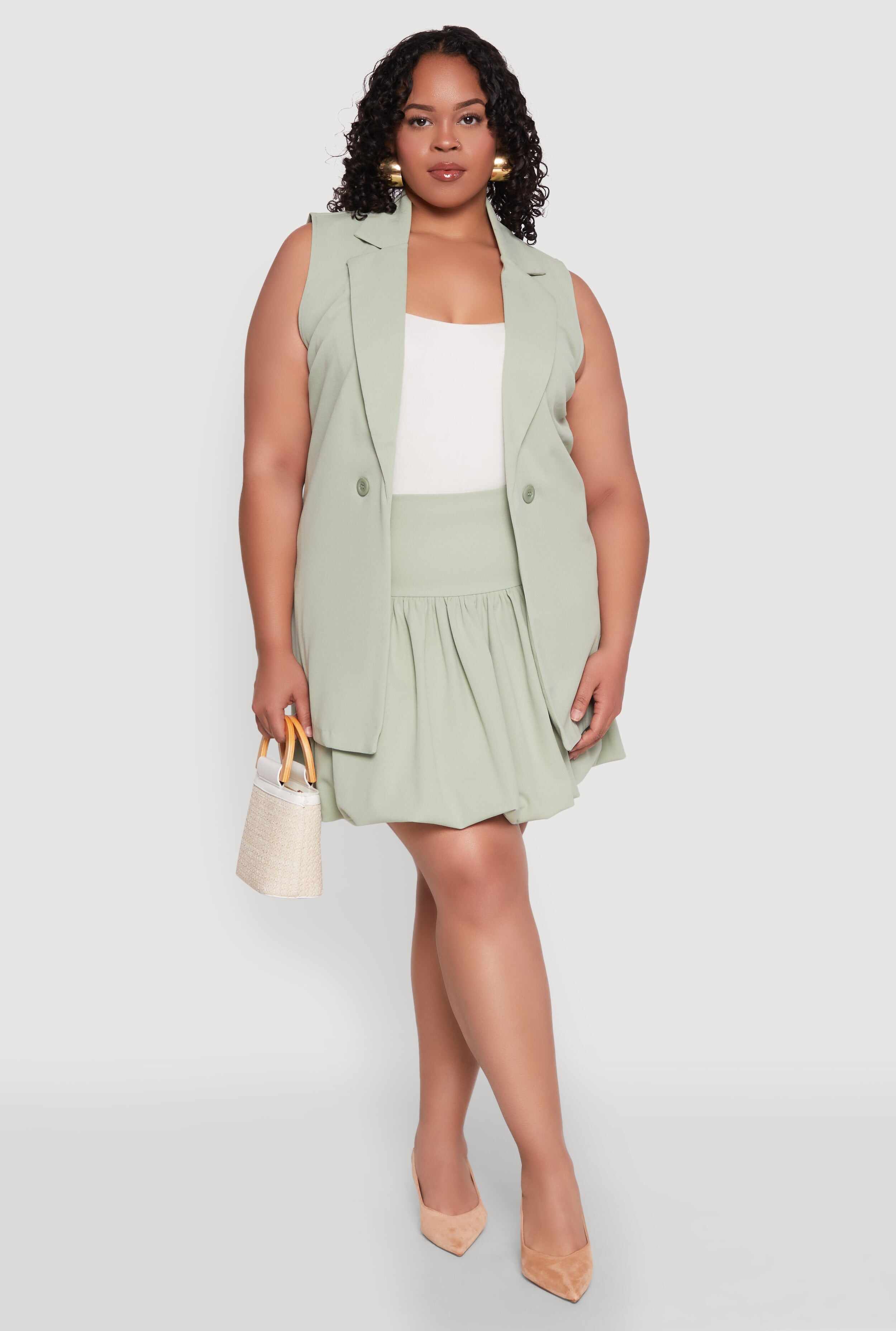 Plus Size Crepe Knit Button Detail Blazer Vest