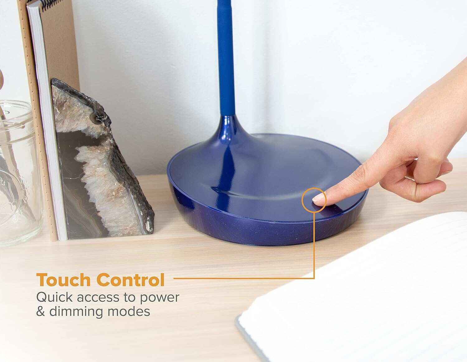 Bostitch Office LED Gooseneck Desk Lamp with USB Charging Port, 3 Dimming Levels, Touch Control, Blue (VLED1502-BLUE)