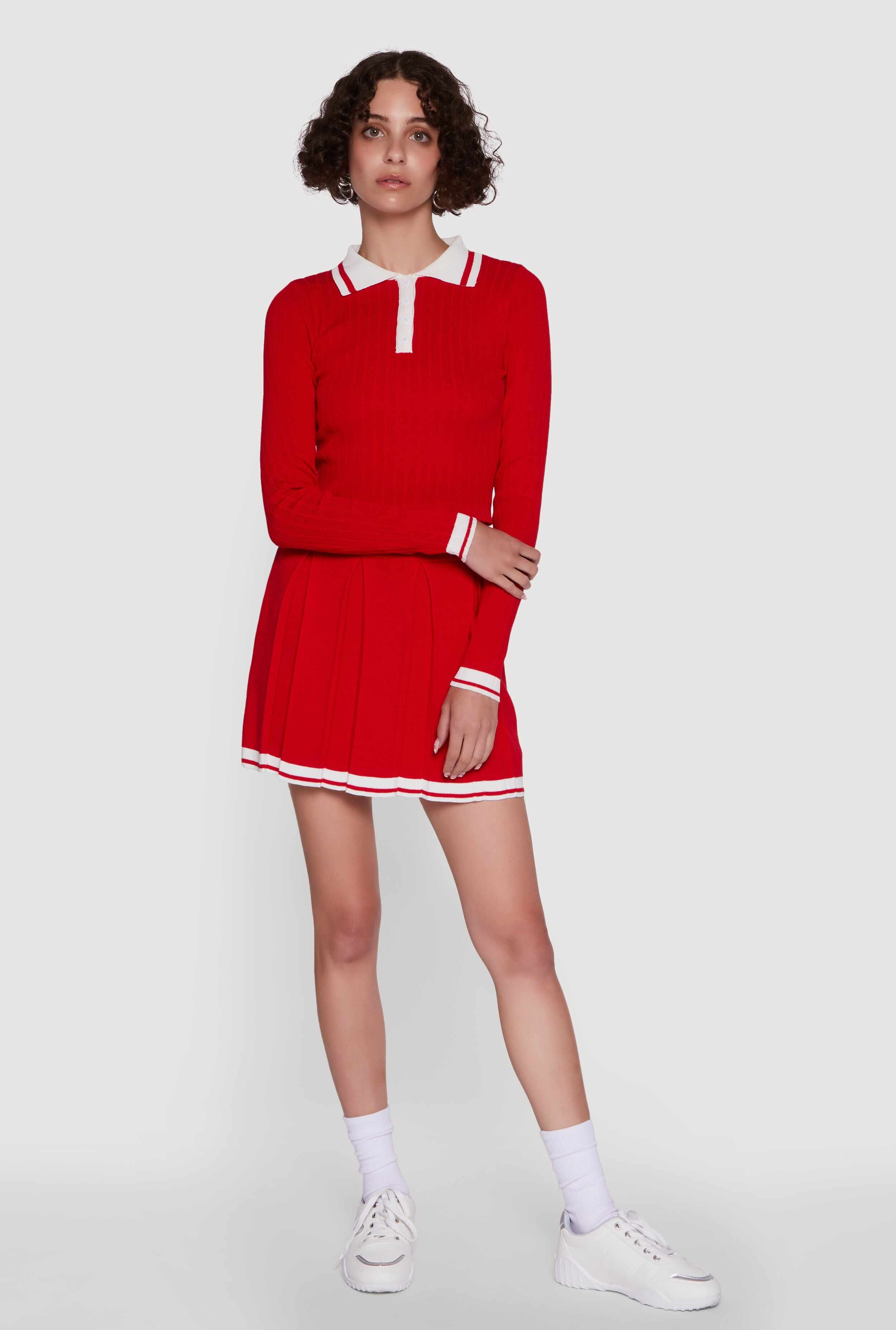 Daisy Ribbed Knit Varsity Stripe Polo Top
