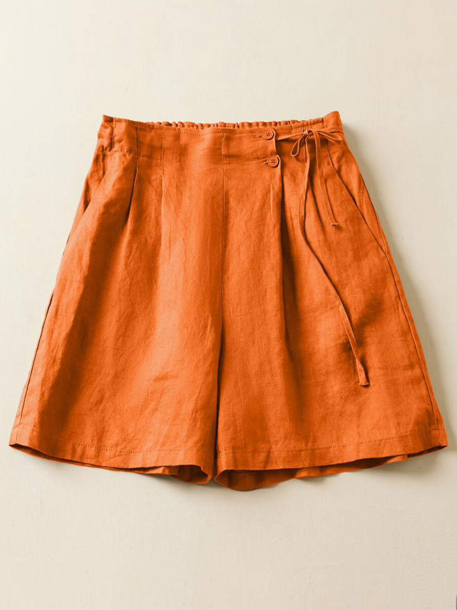 🔥Summer Arrivals🌟Women's Semi-elastic High Waist Solid Color Casual Cotton and Linen Wide Leg Shorts