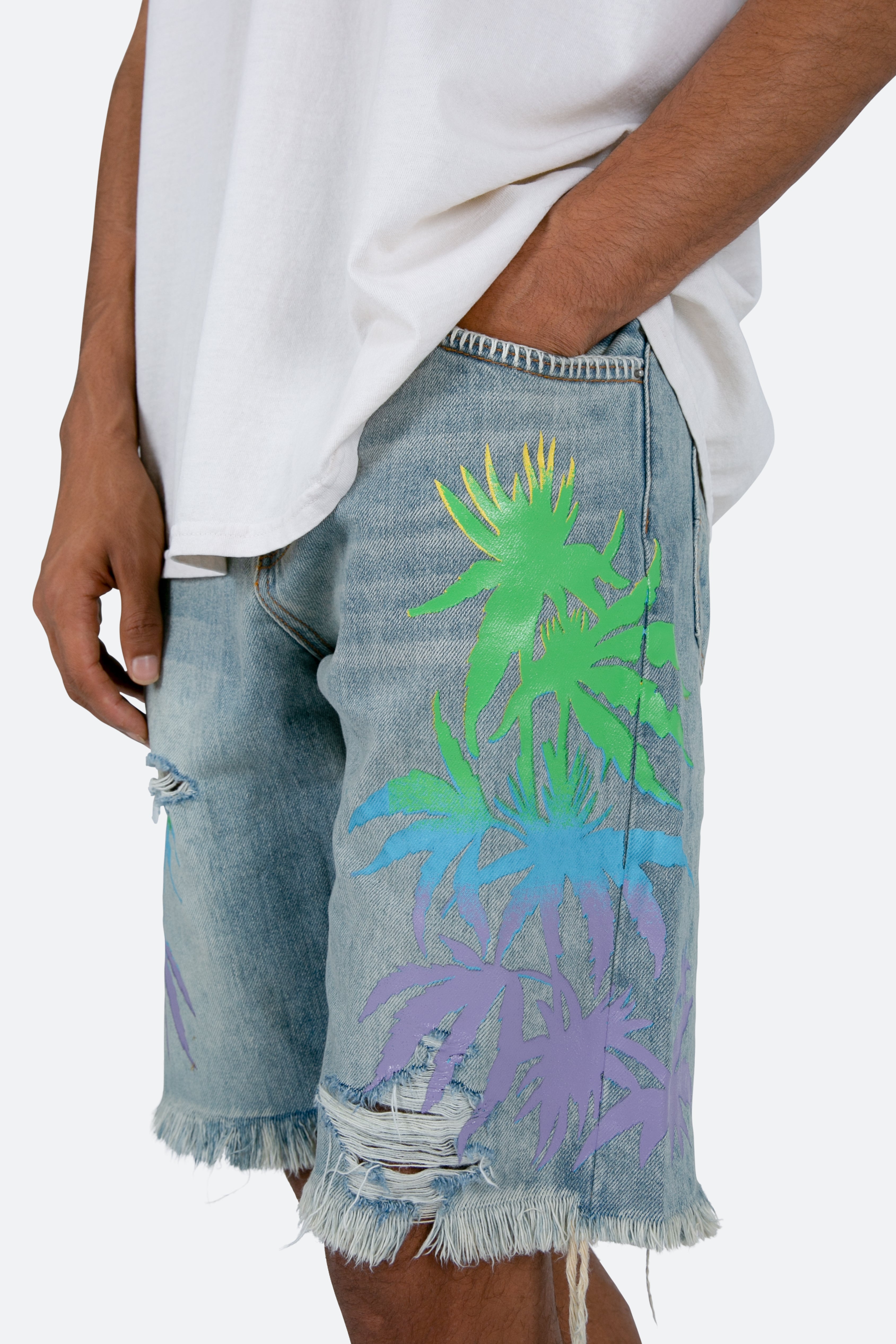 R468 Palm Denim Shorts - Light Blue