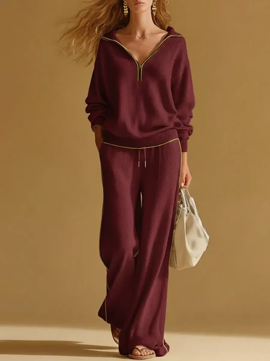 🔥Summer Arrivals🌟Women's Cardigan Collar Long-sleeved Casual Loose Top And High-waisted Casual Loose Wide-leg Pants Knitted Set