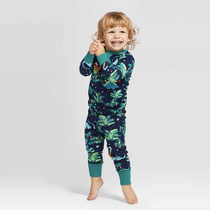 Family Matching Printed Dinosaur Christmas Pajamas Sets Sleepwear