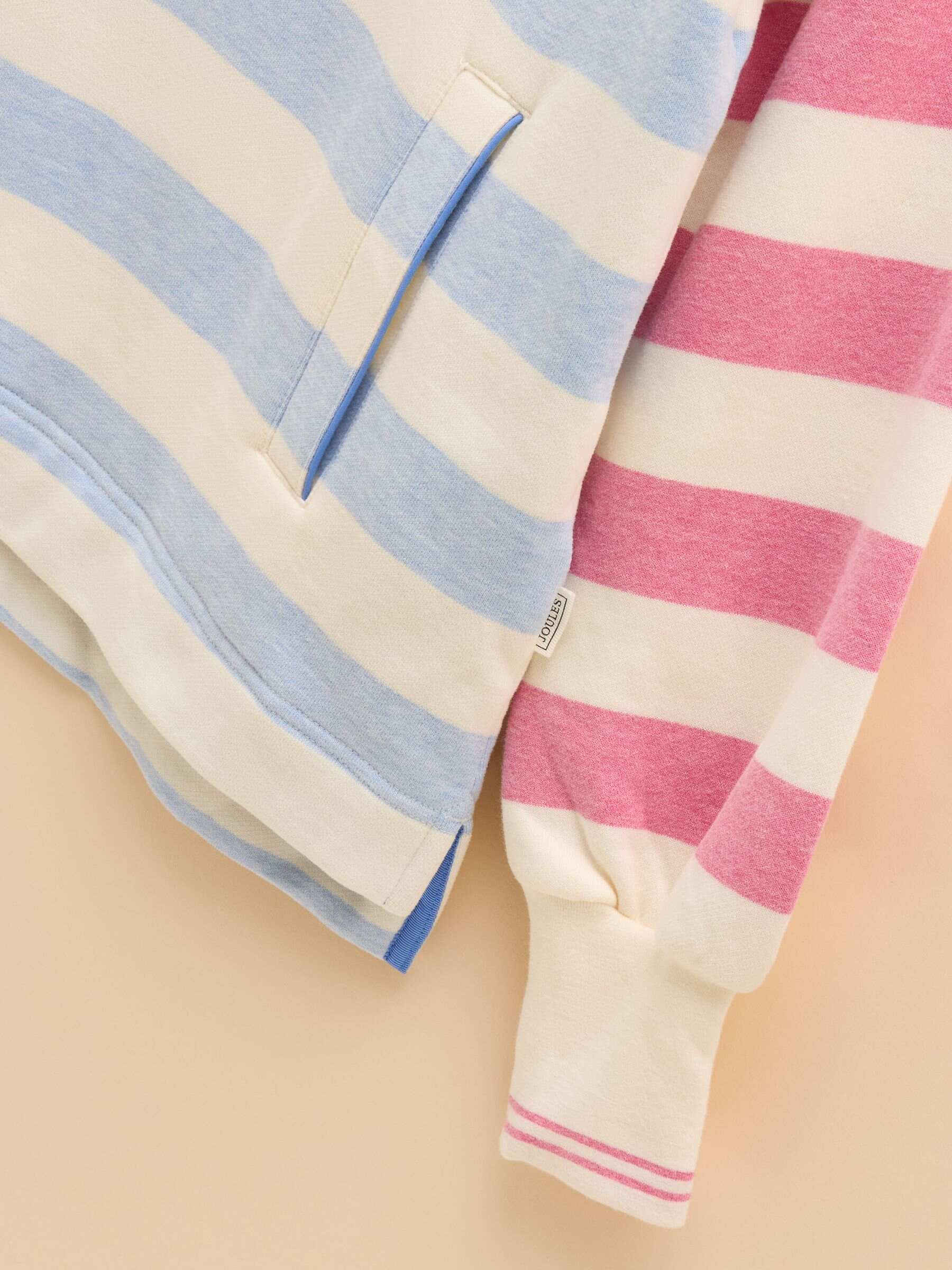 Burnham White & Blue Stripe Cotton Funnel Neck Quarter Zip Sweatshirt