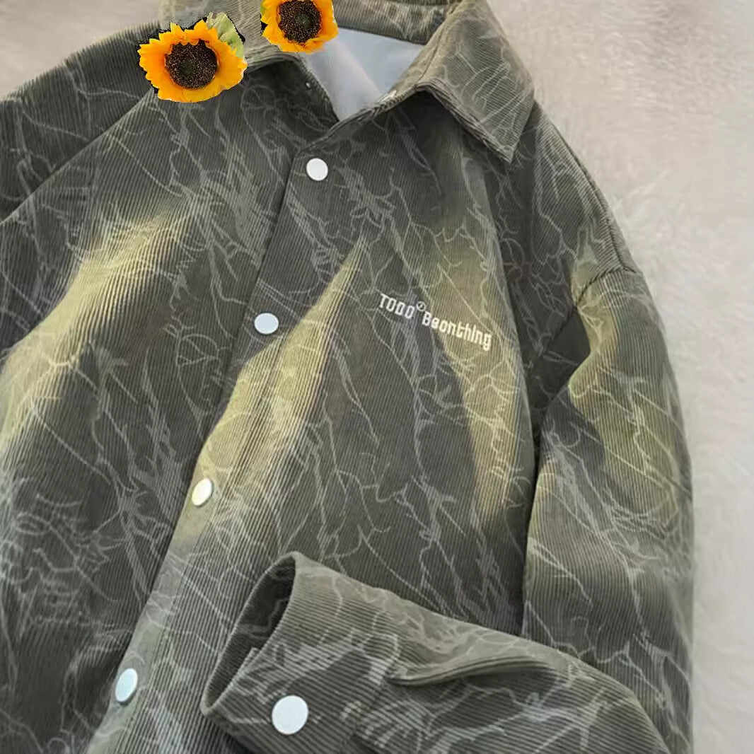 Embroidered High-grade American Retro Corduroy Shirt For Men
