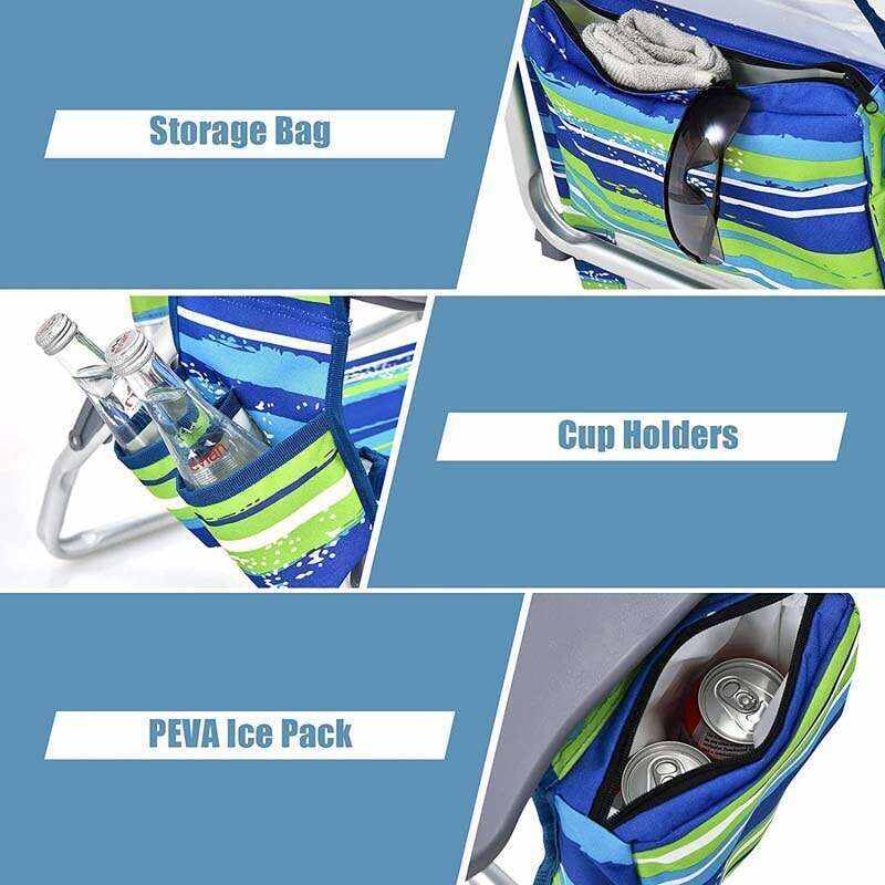 2 Pcs Folding Backpack Beach Chairs 5-Position Adjustable Outdoor Camping Chairs with Cooler Bag & Cup Holder