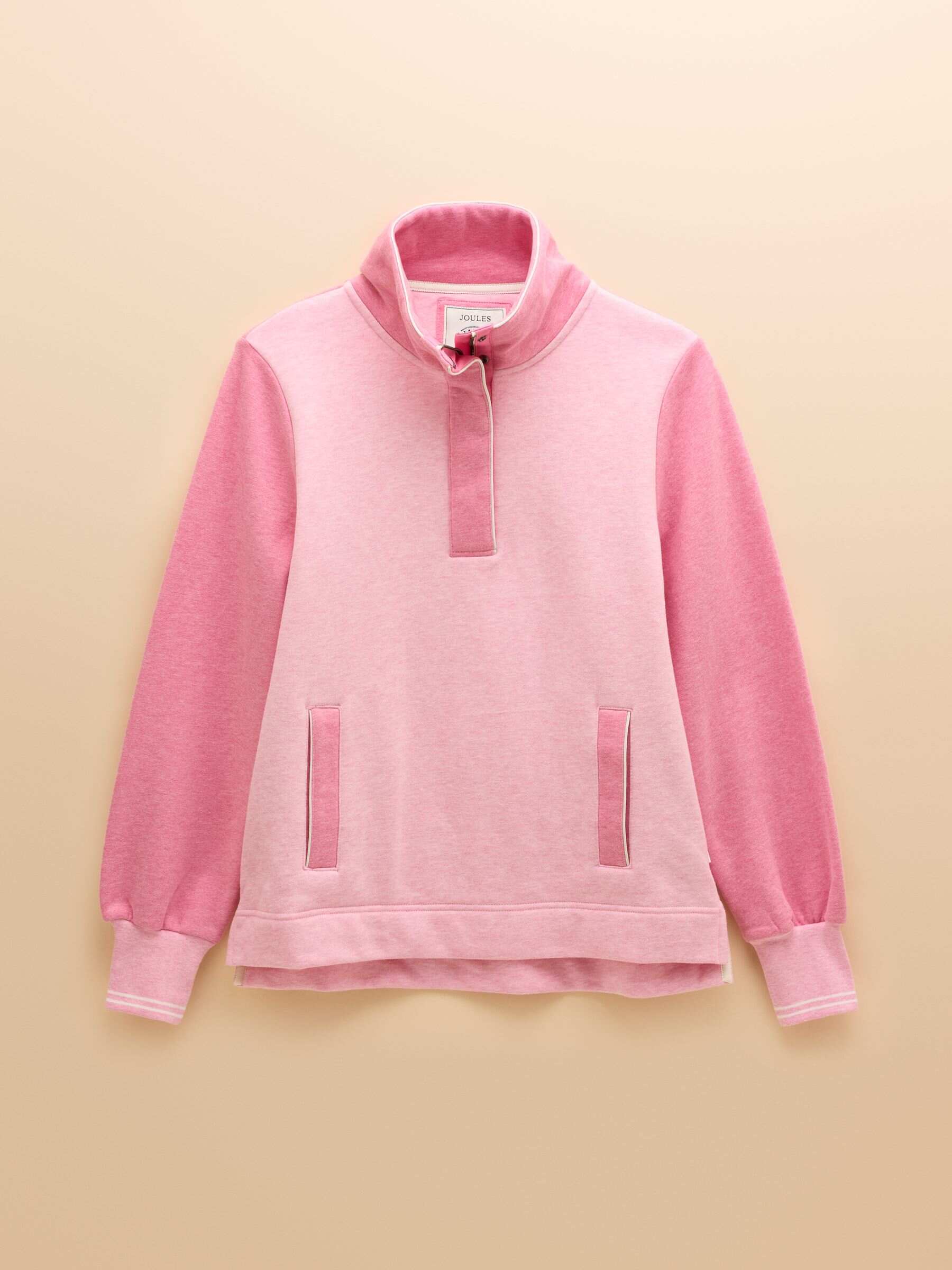Burnham Pink Cotton Funnel Neck Quarter Zip Sweatshirt