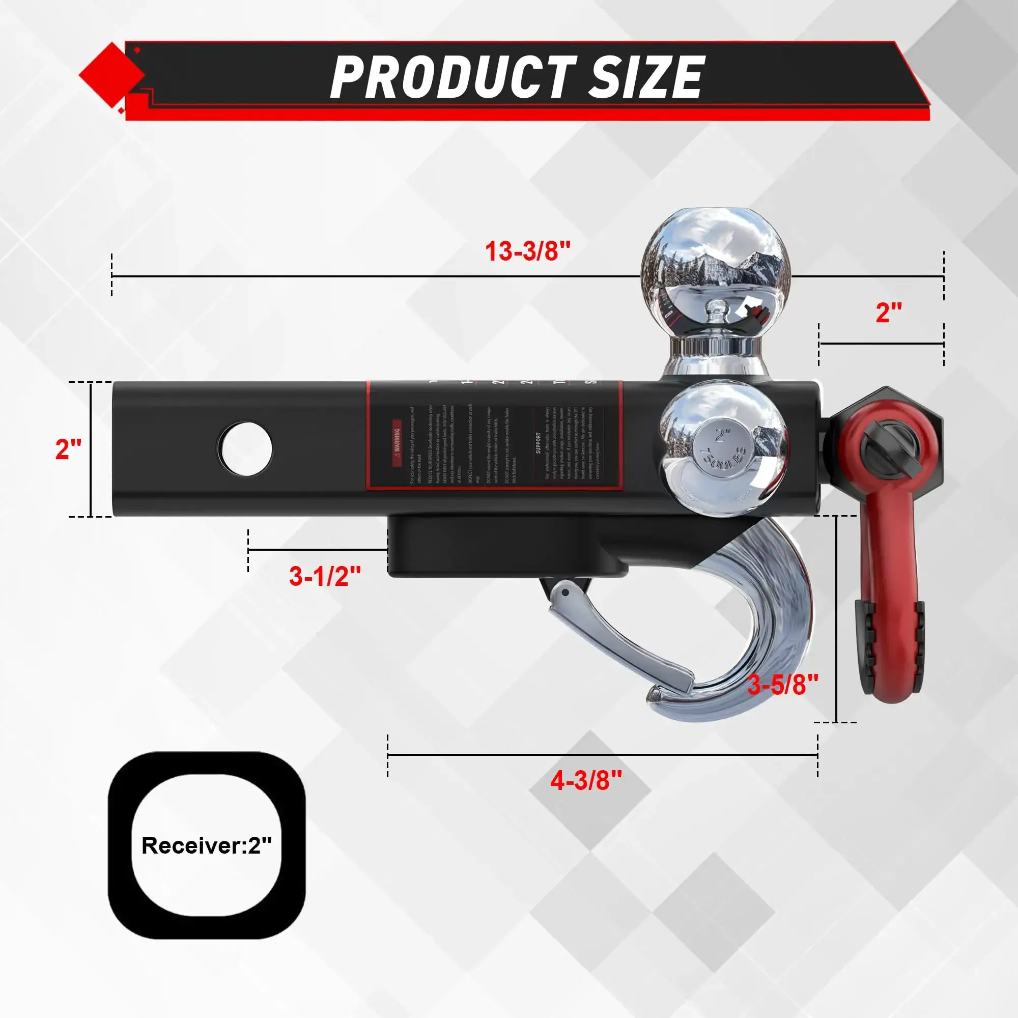 Tri Ball Mount Trailer Hitch ，Fits 2 inch Receiver, Triple Balls (1-7/8