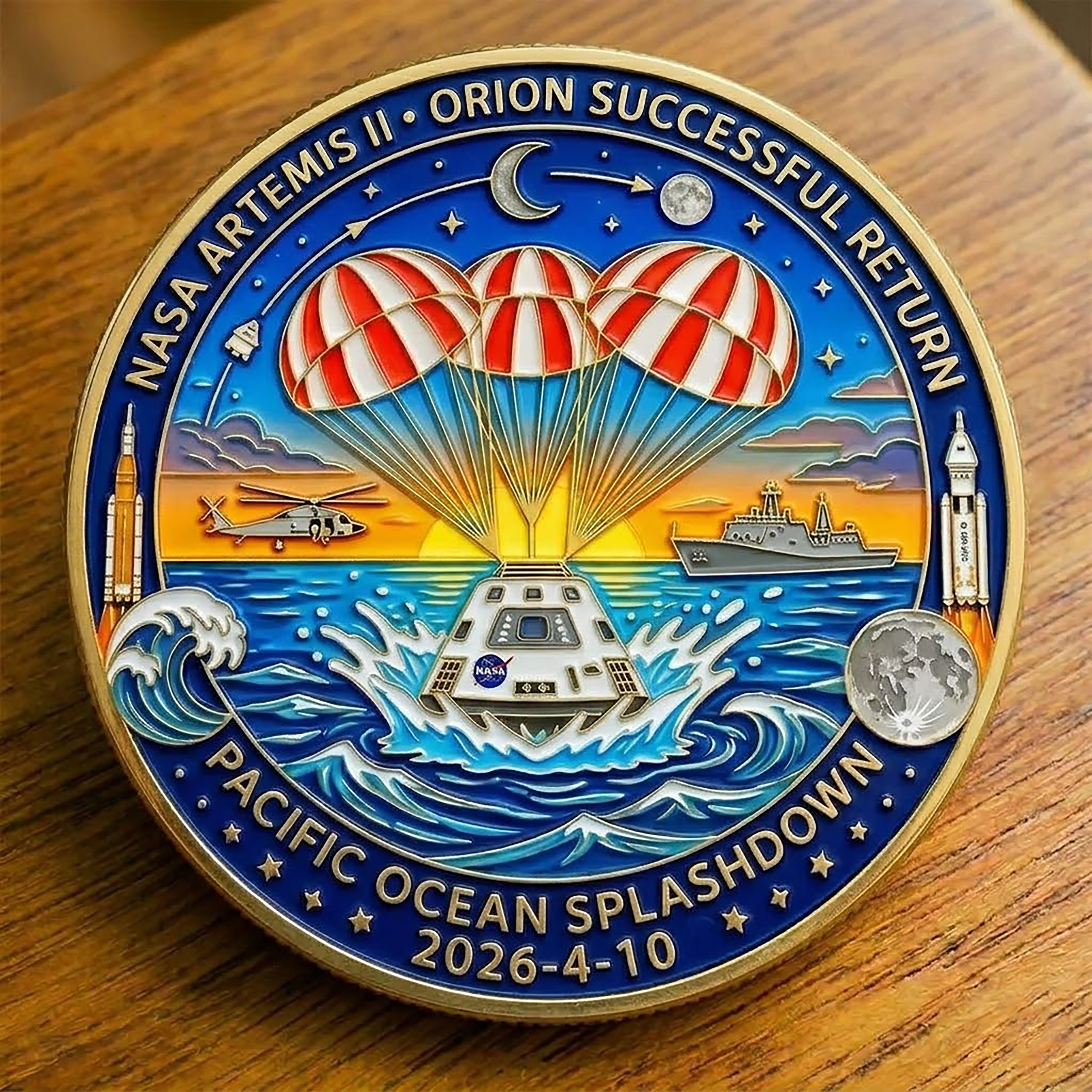 Artemis II Orion Spacecraft Successful Splashdown Coin