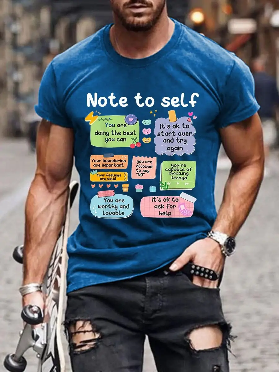 Men's Mental Health Note To Self Print Casual T-Shirt