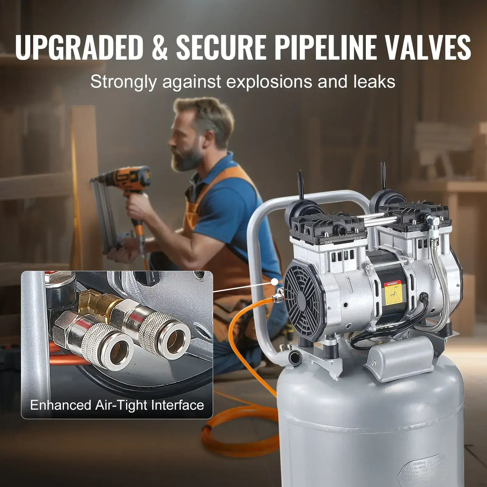 13 Gallon Air Compressor,, 2HP 4.6 SCFM@90PSI Oil Free Air Compressor Tank, 66dB Ultra-Quiet Compressor for Tire Inflation, Auto Repair, Woodwork Nailing, Spray Painting (125PSI Max Pressure)