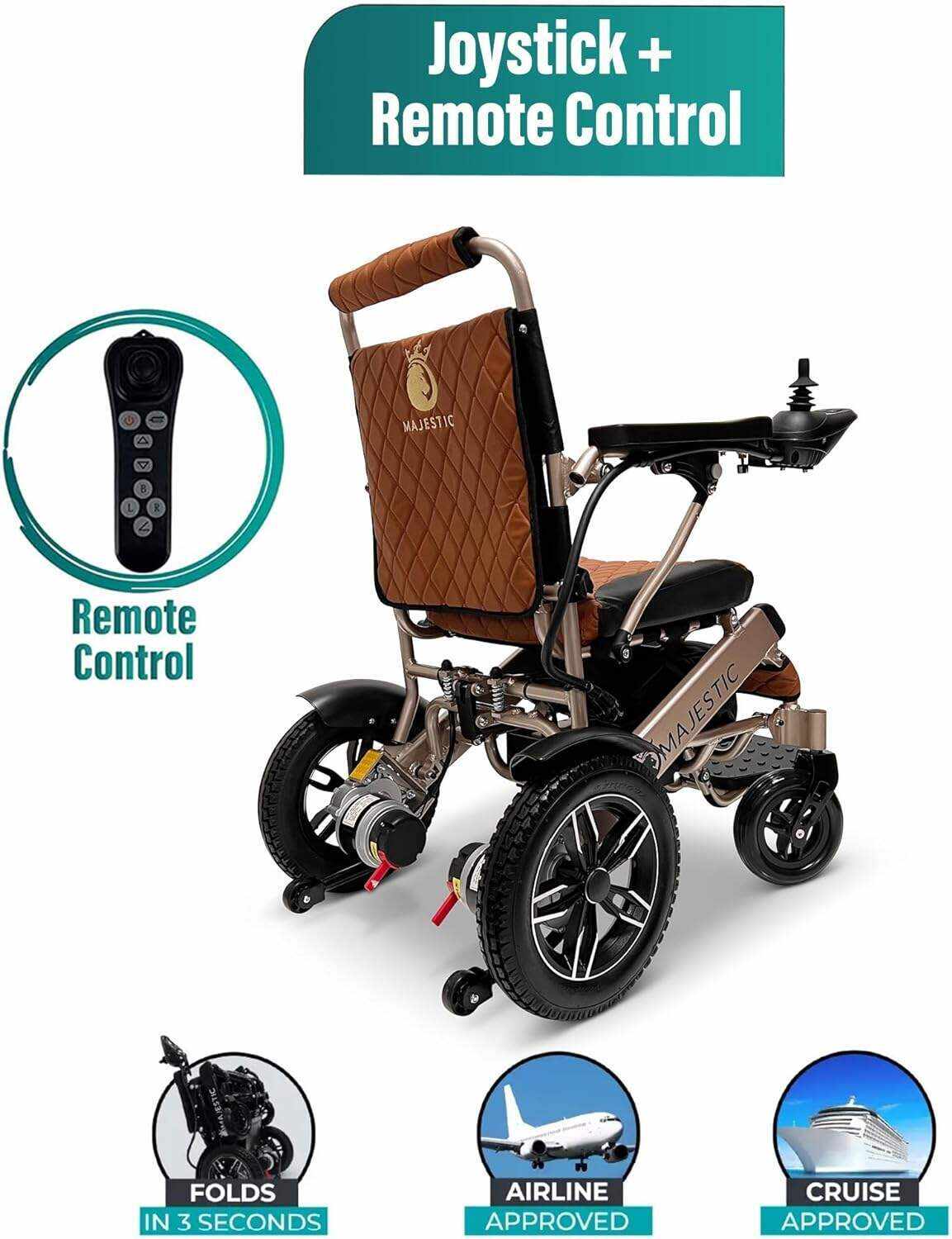 MALISA Electric Wheelchair for Adults, Portable All Terrain Lightweight Wheelchairs, Foldable Motorized Power Wheel Chair, Leather Seat (17.5