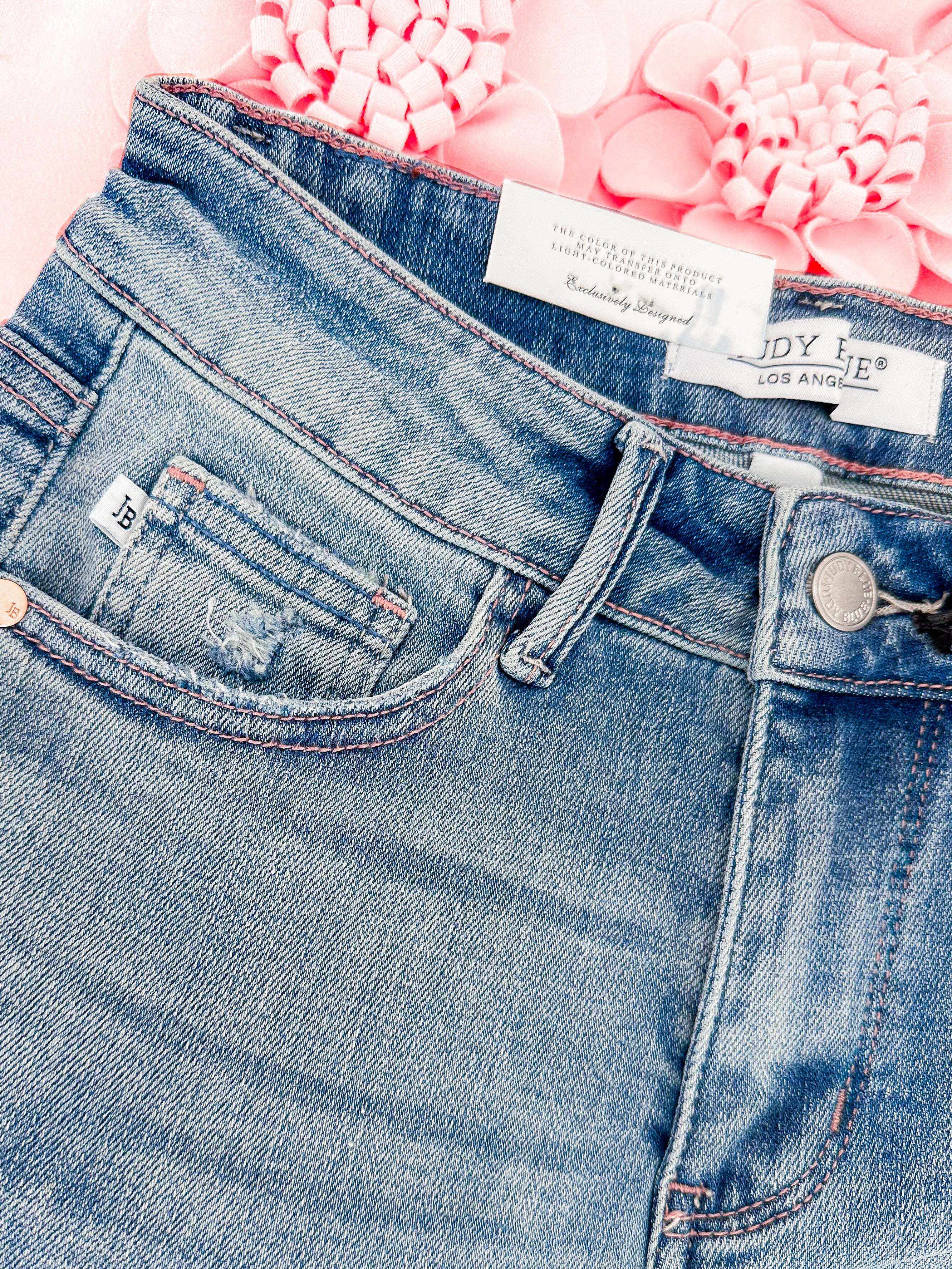 On Edge - Christmas Straight Jeans with Rose Gold Stitching- Final Sale