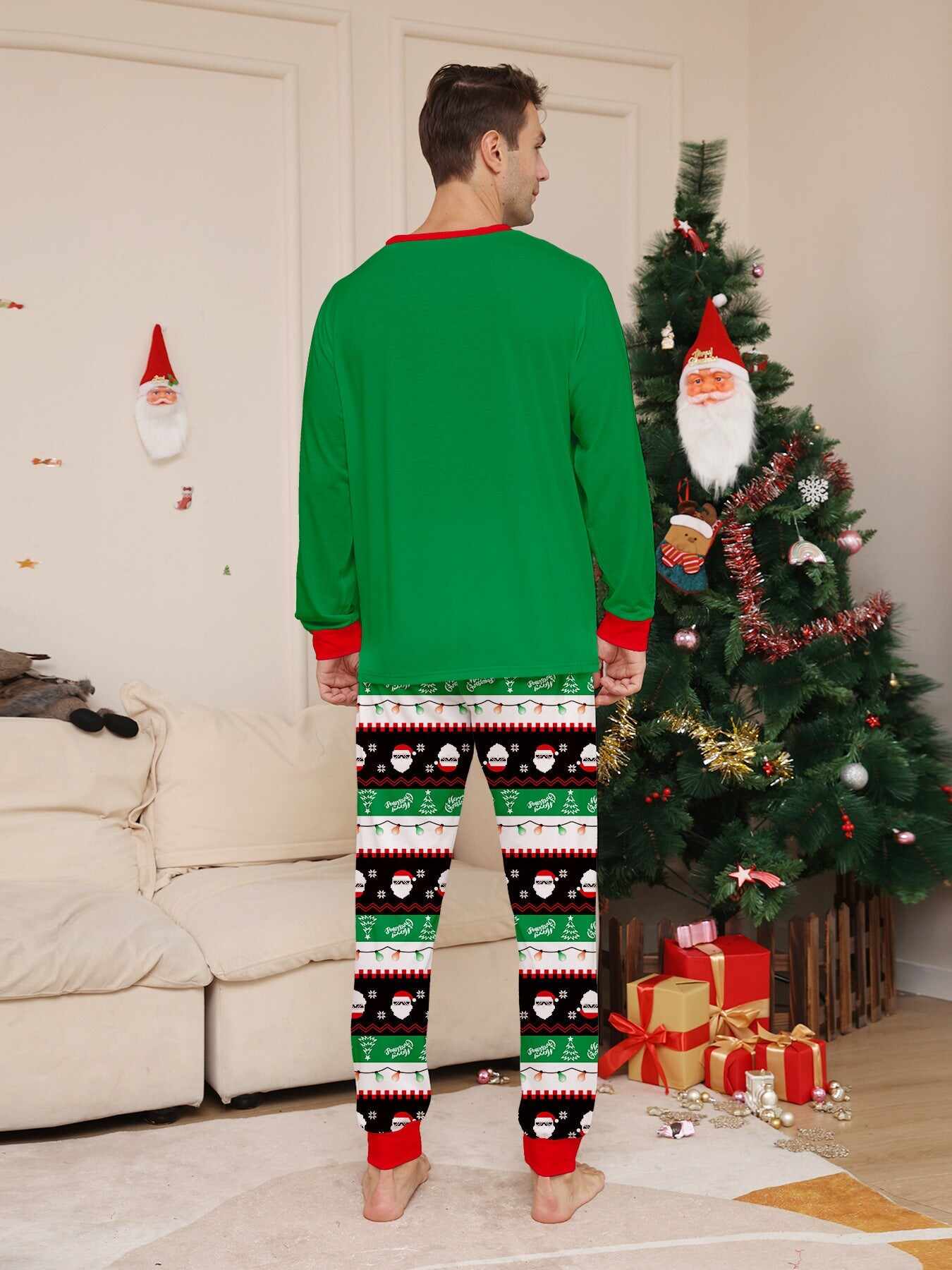 Green Dabbing Santa Family Matching Pajamas Pjs