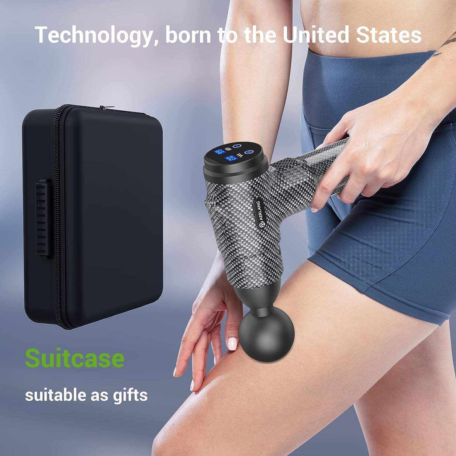 AERLANG Massage Gun, Deep Tissue Massager, Portable Muscle Massage Gun for Back Neck Muscle Relieve, Quiet Massager Gun 20 Variable Speeds Digital Display 6 Massage Heads and Carrying Case