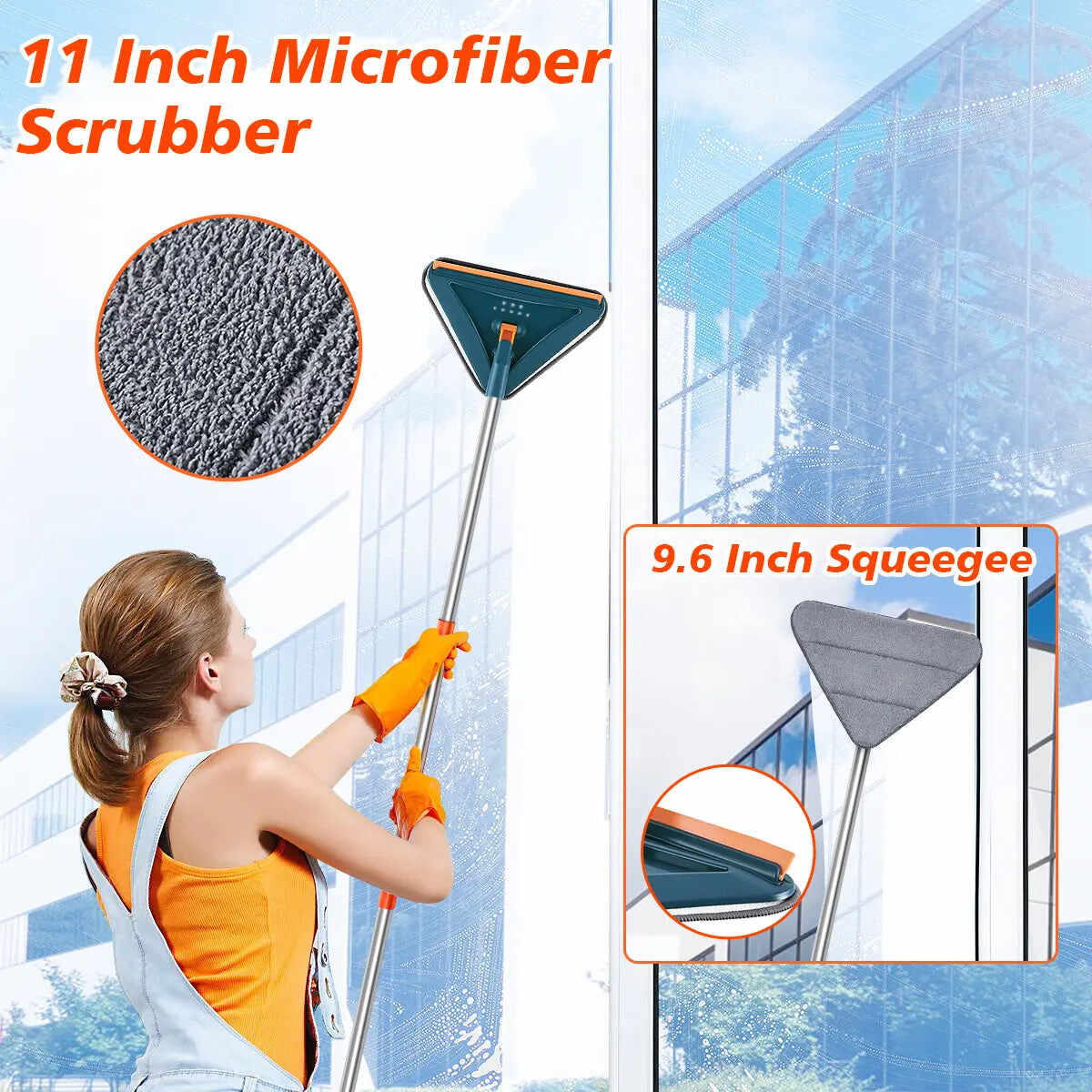 Long Handle Wall Cleaner Adjustable Length Wall Mop 360° Spinning Head Floor Wall Washing Cleaning Tool for Walls Ceiling Fans Floors Baseboards Dust Kitchen General Purpose, 6 Replacement Pads and 1 Silicone Squeegee