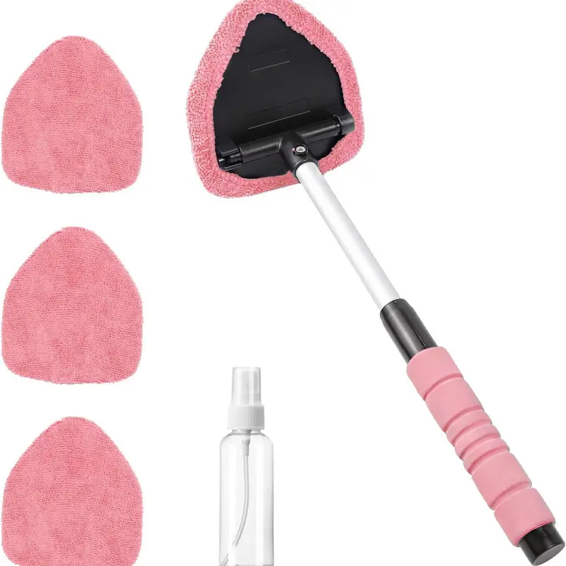 💥 💥 🔥 Windshield Cleaning Tool, Microfiber Car Window Cleaner with 4 Reusable and Washable Microfiber Pads and Extendable Handle
