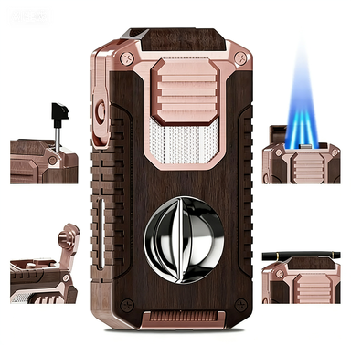 5-in-1 Butane Torch Lighter, Refillable Jet Flame Lighter with V-Cutter, Punch, Holder and Draw Tool, Multi-Functional Accessories Gift for Men, Dad, Husband, Friend